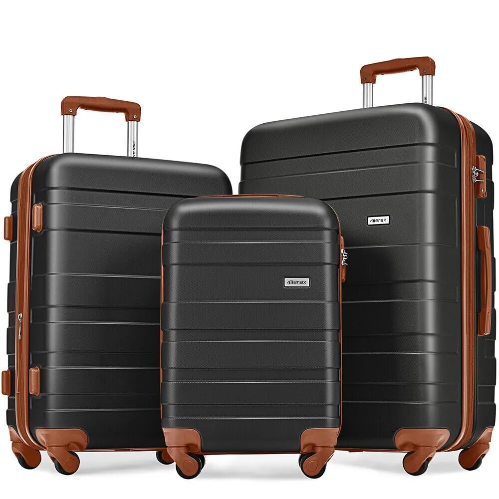 Merax 3 Pcs ABS Hardside Luggage Sets TSA Lock Spinner Wheel Suitcases, Pearly White, 20/24/28 Inch