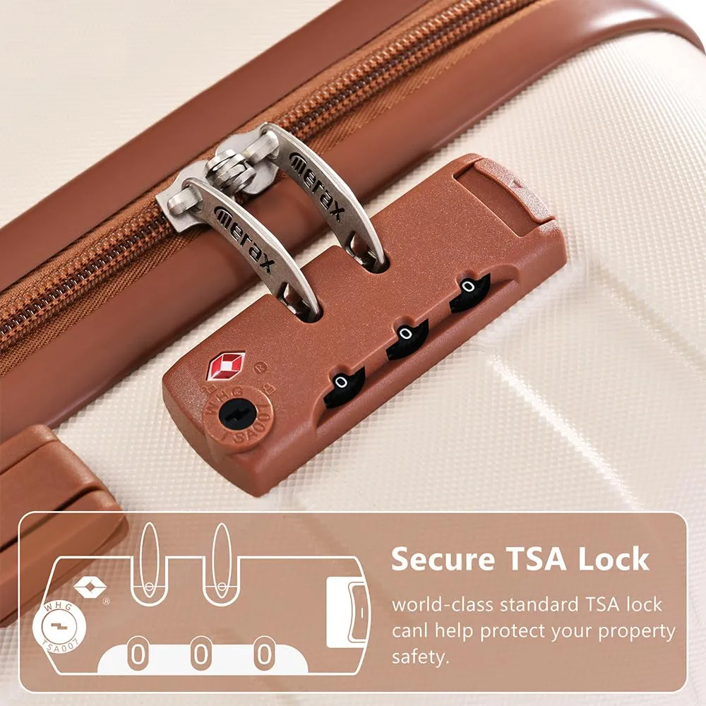 Merax 3 Pcs ABS Hardside Luggage Sets TSA Lock Spinner Wheel Suitcases, Pearly White, 20/24/28 Inch