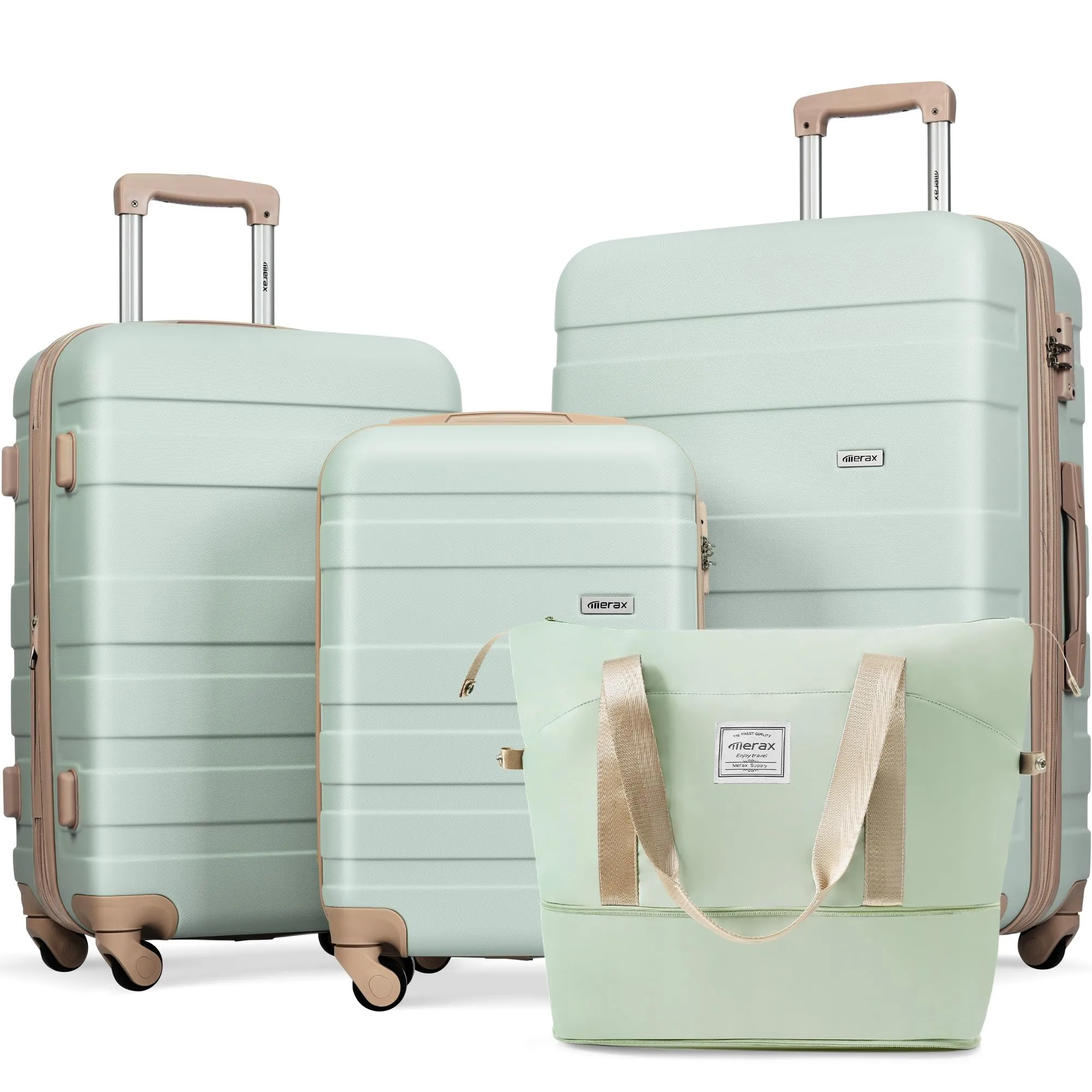 Merax 3 Pcs ABS Hardside Luggage Sets TSA Lock Spinner Wheel Suitcases, Pearly White, 20/24/28 Inch