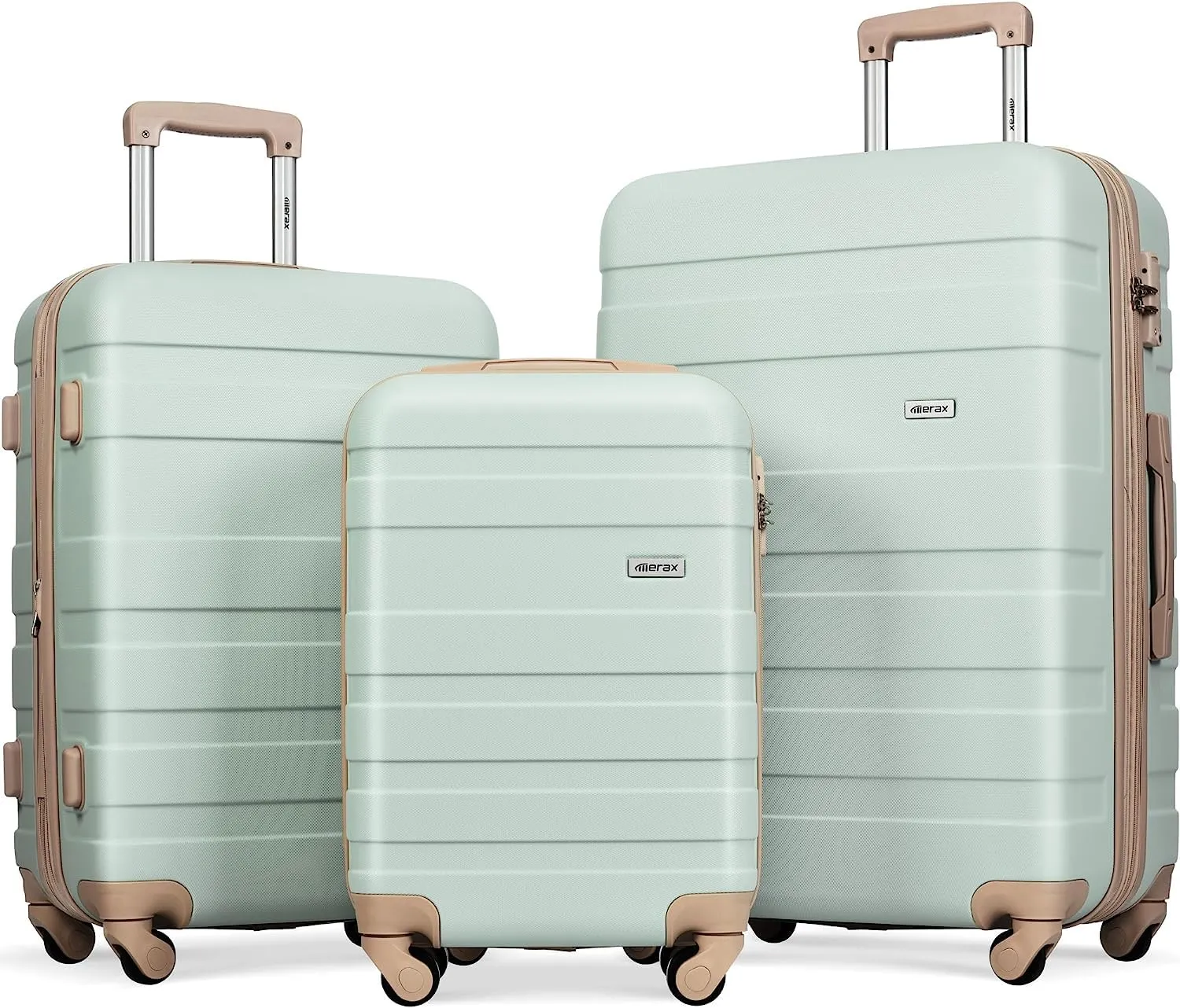 Merax 3 Pcs ABS Hardside Luggage Sets TSA Lock Spinner Wheel Suitcases, Pearly White, 20/24/28 Inch
