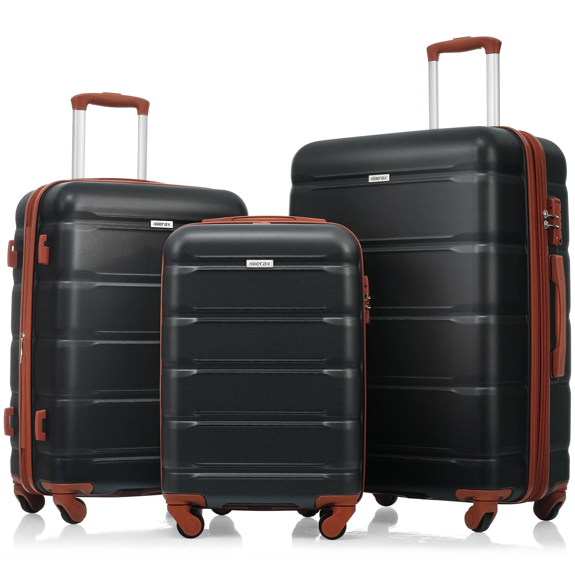 Merax 3 Pcs ABS Hardside Luggage Sets TSA Lock Spinner Wheel Suitcases, Pearly White, 20/24/28 Inch