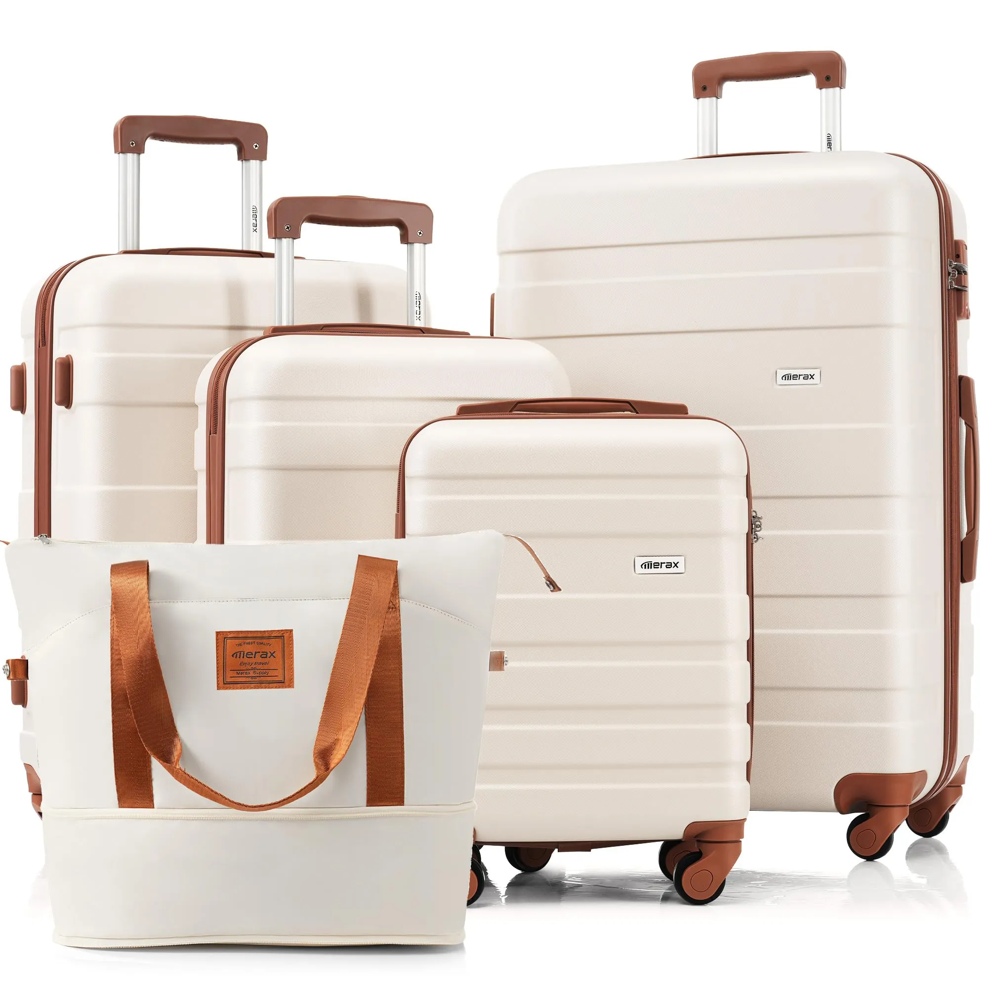Merax 3 Pcs ABS Hardside Luggage Sets TSA Lock Spinner Wheel Suitcases, Pearly White, 20/24/28 Inch