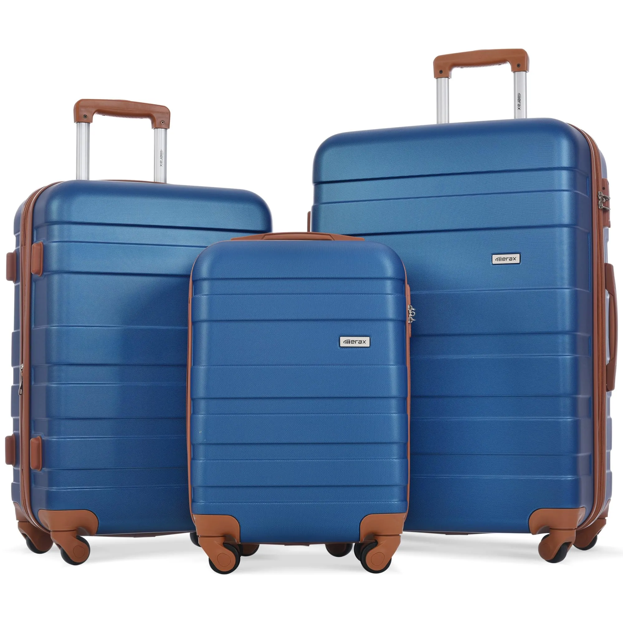 Merax 3 Pcs ABS Hardside Luggage Sets TSA Lock Spinner Wheel Suitcases, Pearly White, 20/24/28 Inch