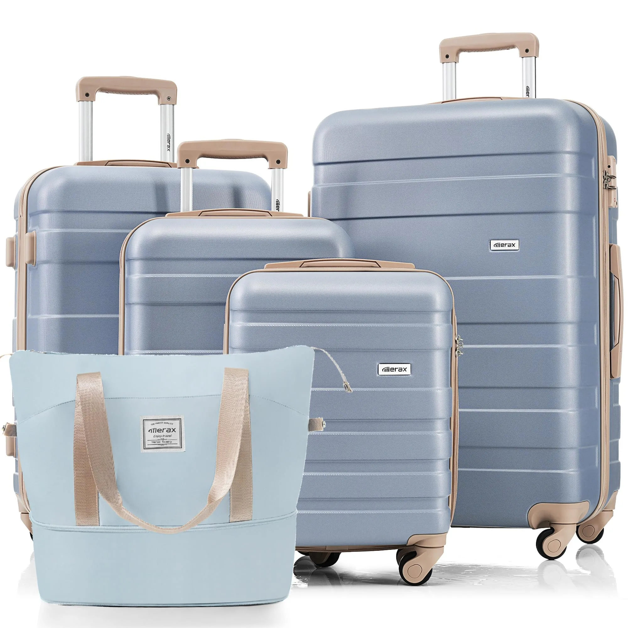 Merax 3 Pcs ABS Hardside Luggage Sets TSA Lock Spinner Wheel Suitcases, Pearly White, 20/24/28 Inch