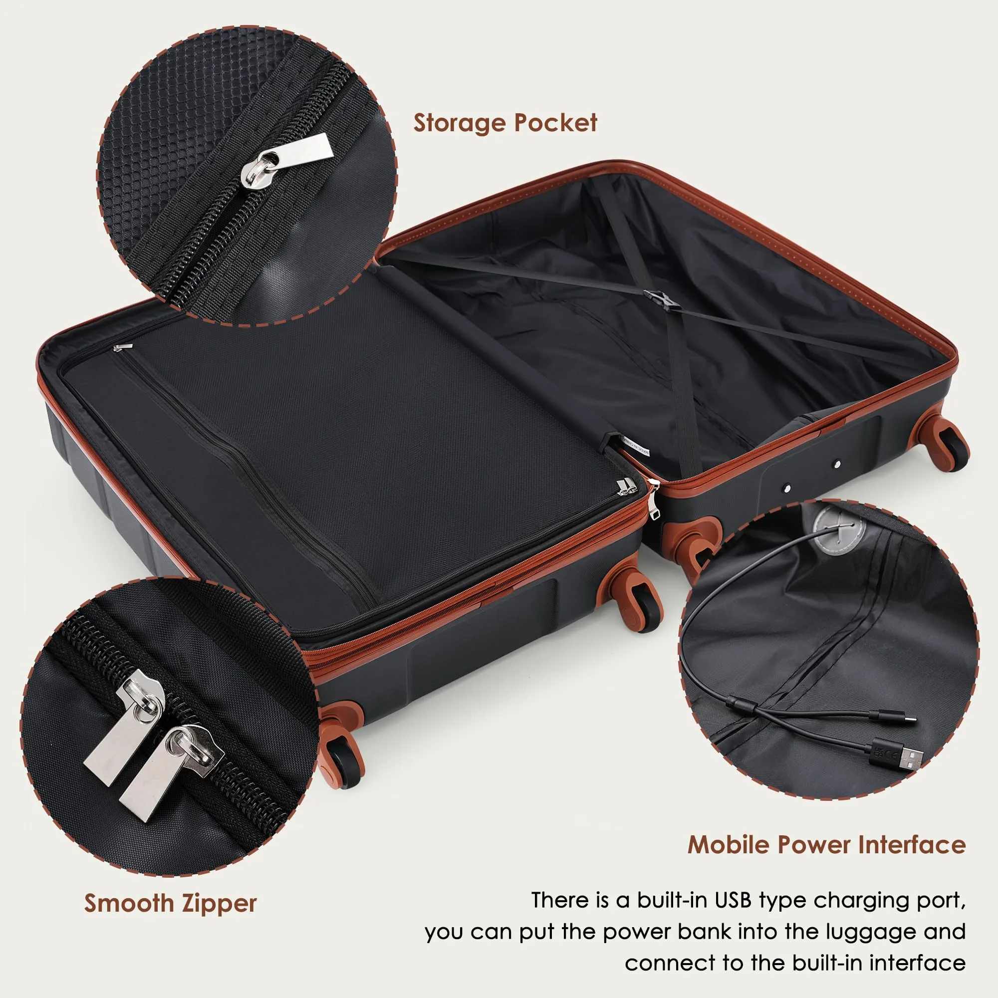 Merax 3 Pcs ABS Hardside Luggage Sets TSA Lock Spinner Wheel Suitcases, Pearly White, 20/24/28 Inch