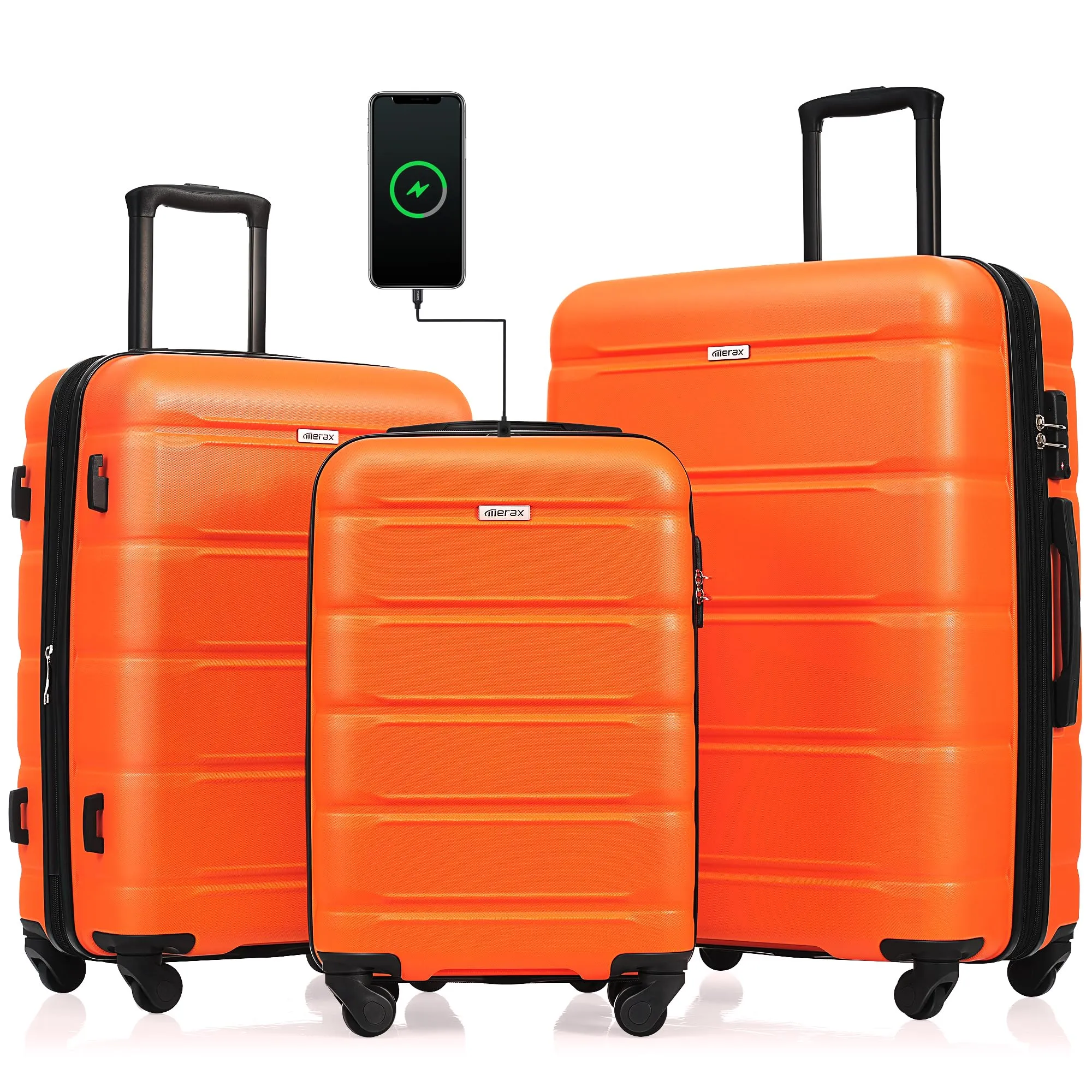 Merax 3 Pcs ABS Hardside Luggage Sets TSA Lock Spinner Wheel Suitcases, Pearly White, 20/24/28 Inch
