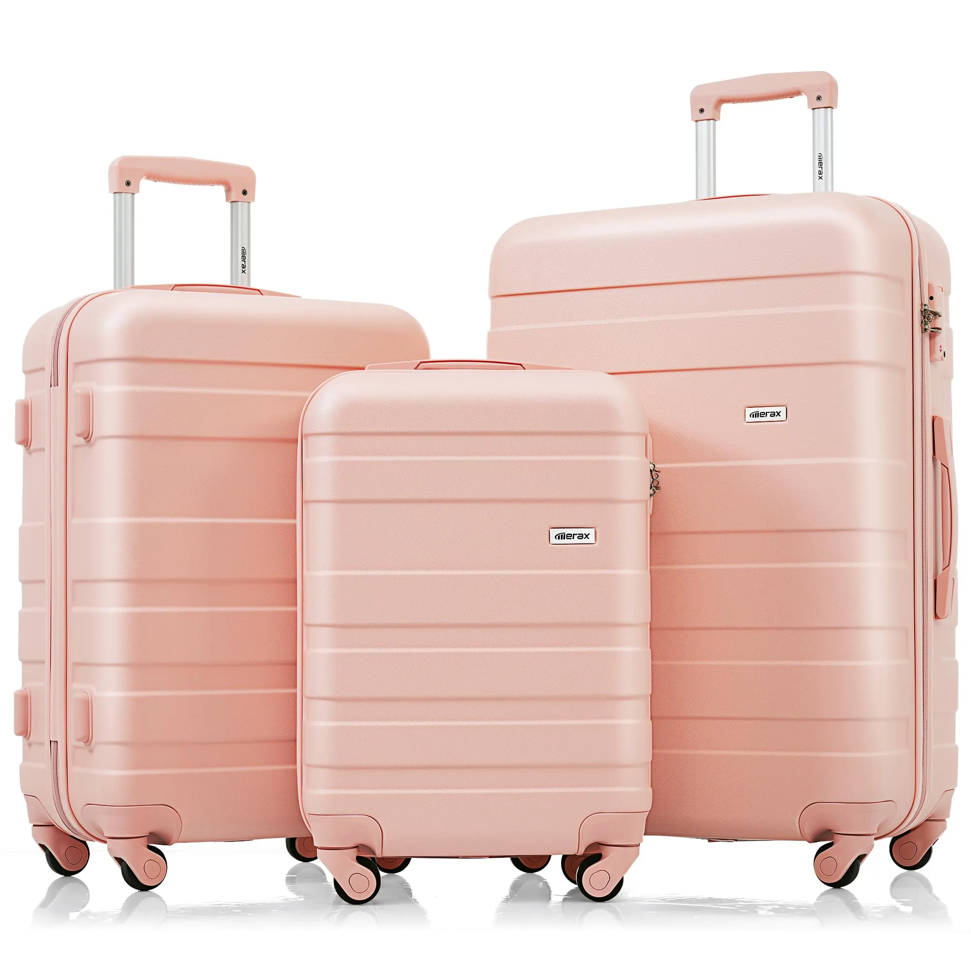 Merax 3 Pcs ABS Hardside Luggage Sets TSA Lock Spinner Wheel Suitcases, Pearly White, 20/24/28 Inch