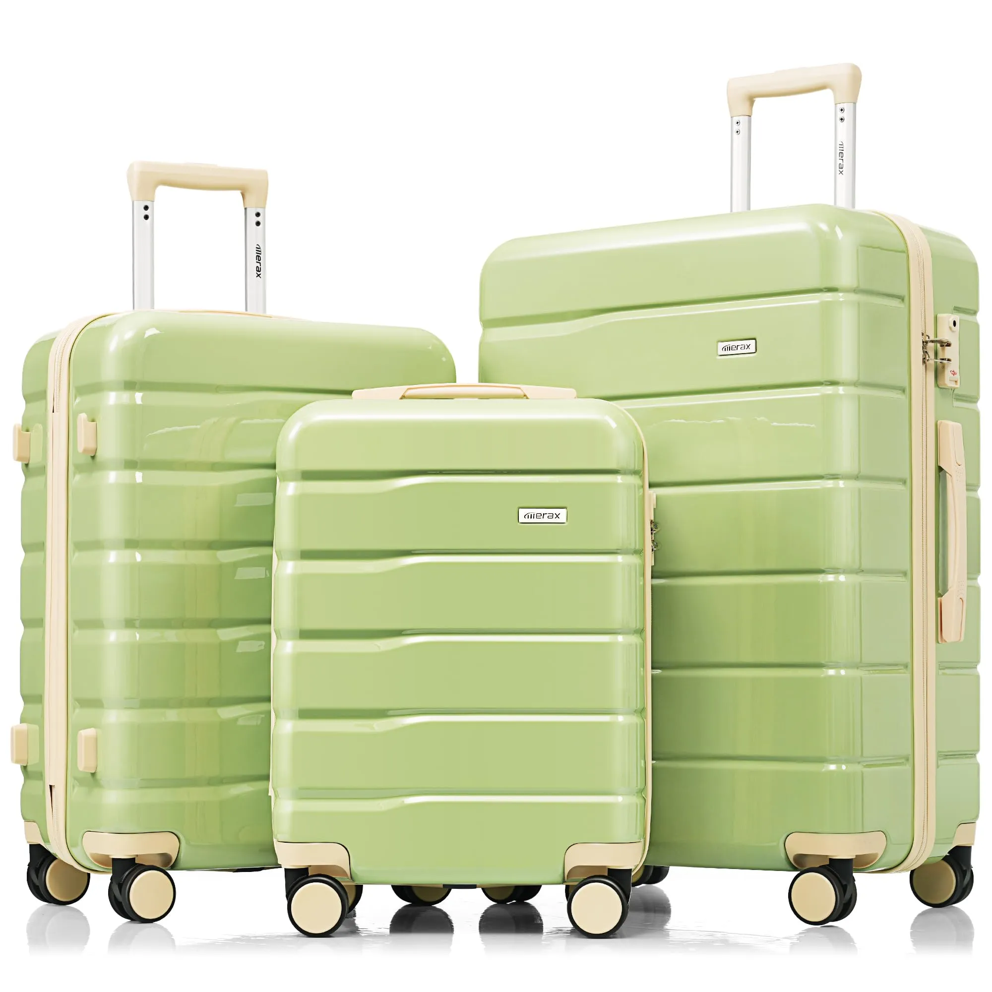 Merax 3 Pcs ABS Hardside Luggage Sets TSA Lock Spinner Wheel Suitcases, Pearly White, 20/24/28 Inch