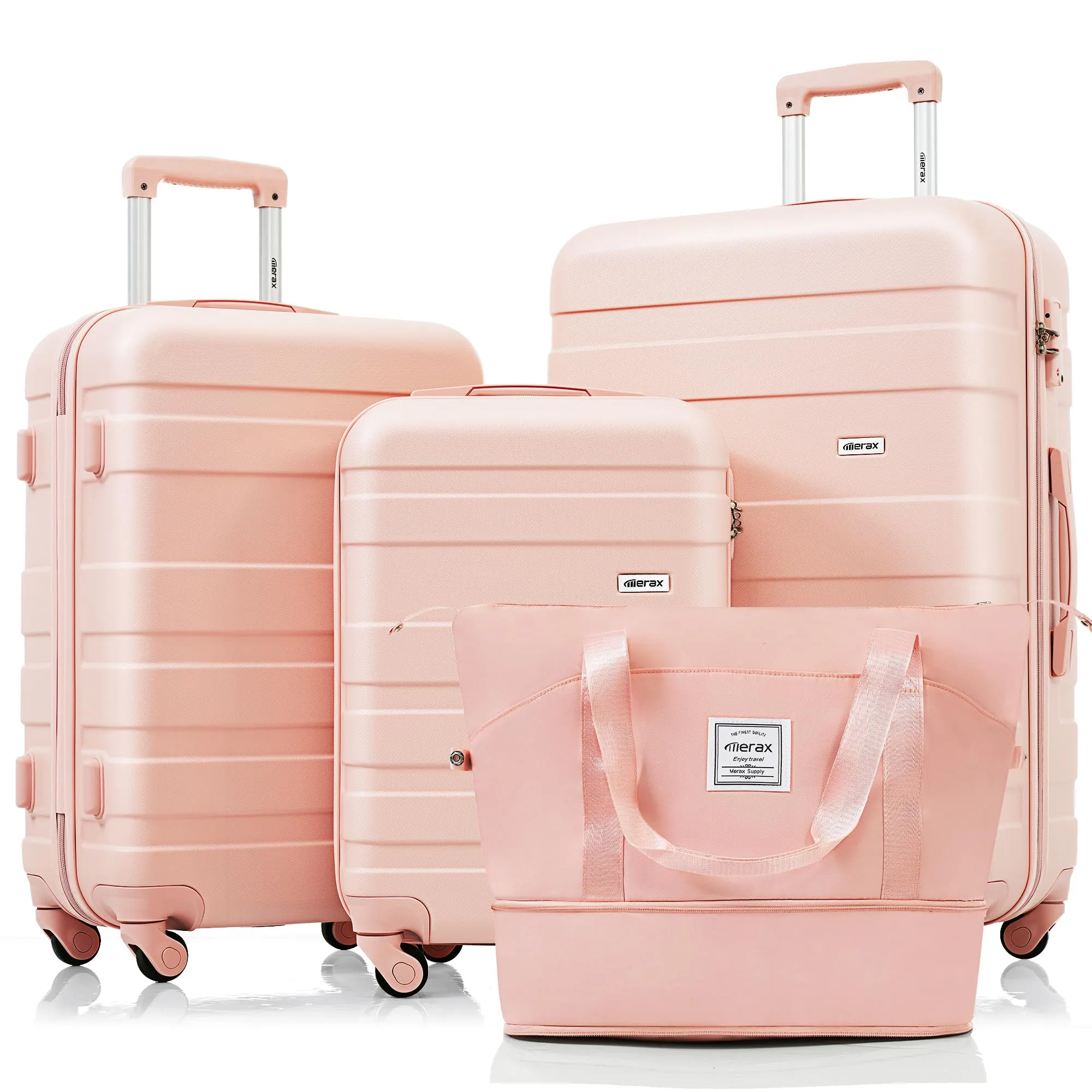 Merax 3 Pcs ABS Hardside Luggage Sets TSA Lock Spinner Wheel Suitcases, Pearly White, 20/24/28 Inch