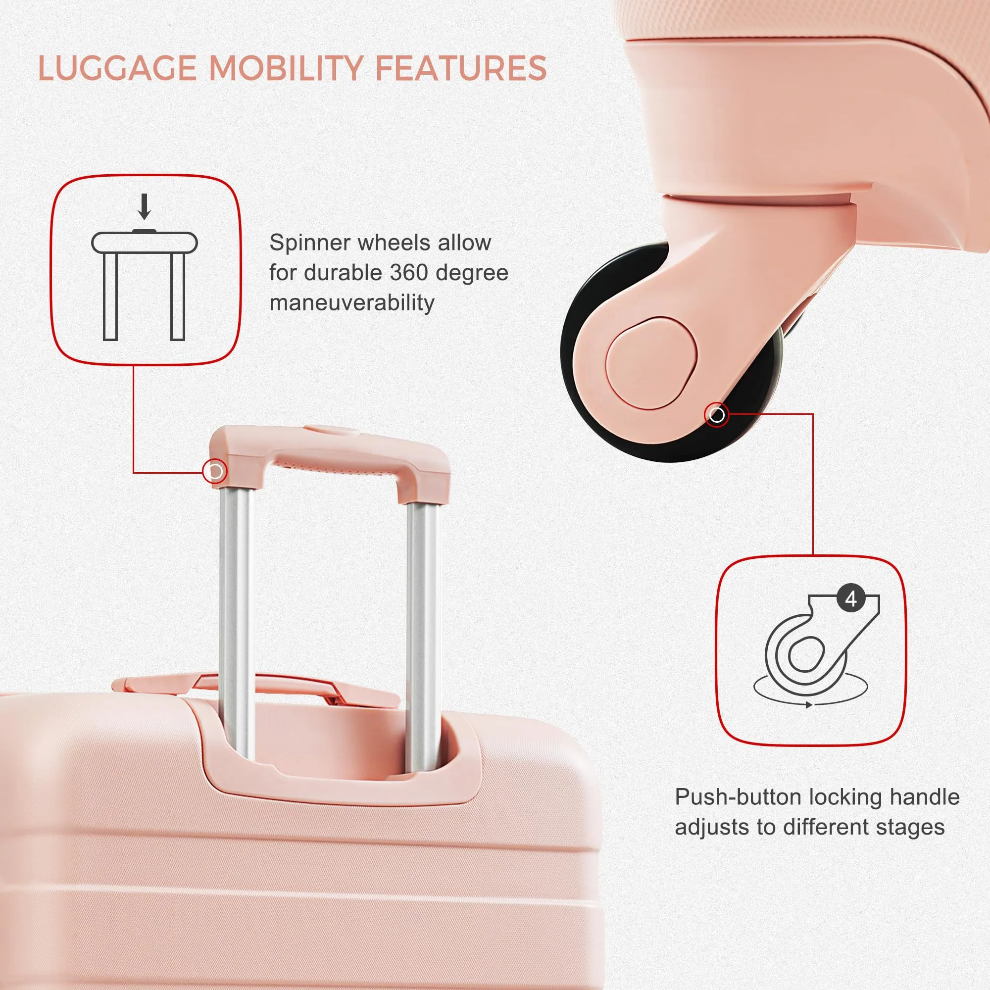 Merax 3 Pcs ABS Hardside Luggage Sets TSA Lock Spinner Wheel Suitcases, Pearly White, 20/24/28 Inch