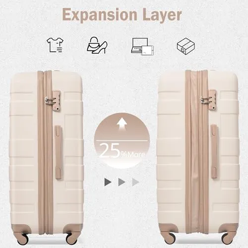 Merax 3 Pcs ABS Hardside Luggage Sets TSA Lock Spinner Wheel Suitcases, Pearly White, 20/24/28 Inch