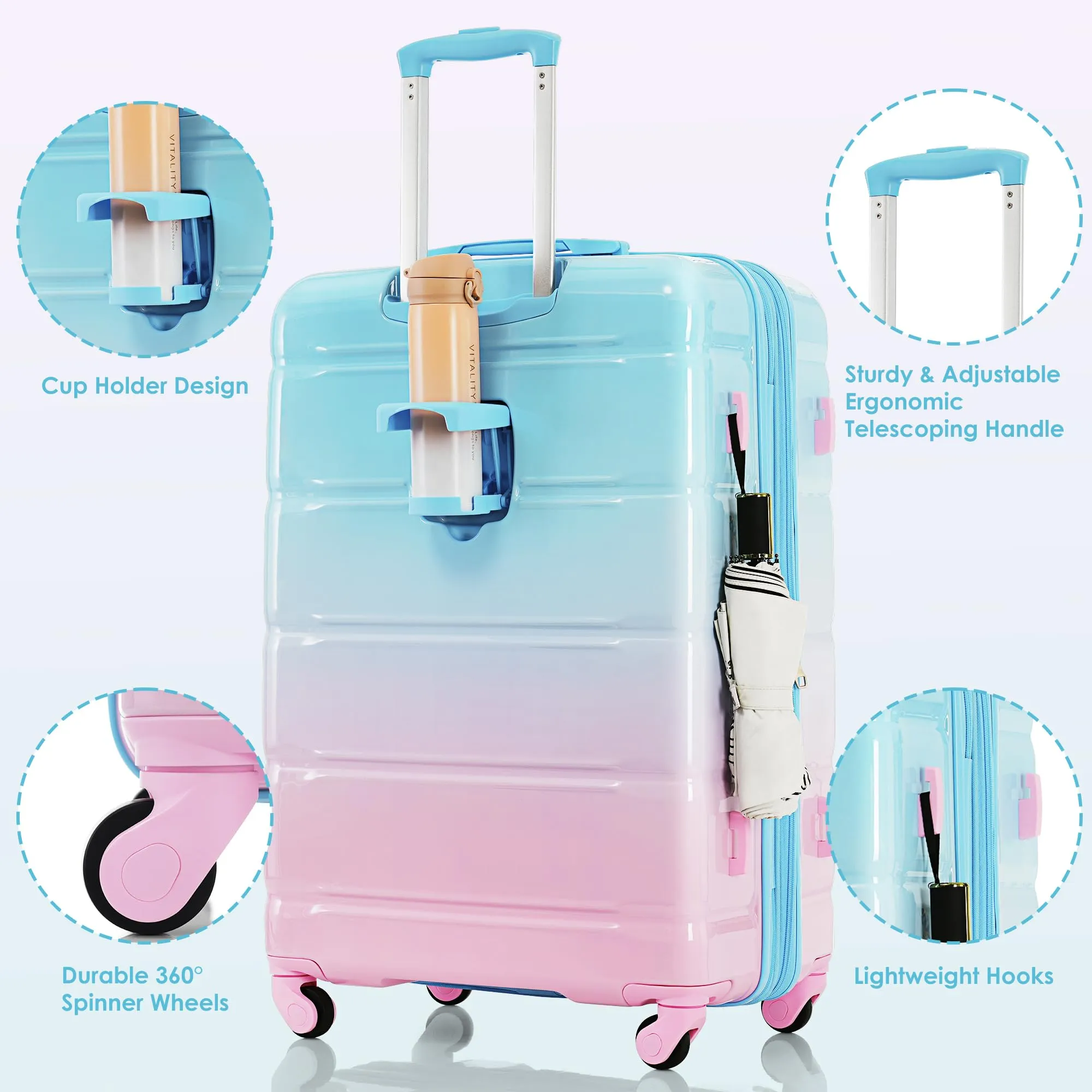 Merax 3 Pcs ABS Hardside Luggage Sets TSA Lock Spinner Wheel Suitcases, Pearly White, 20/24/28 Inch
