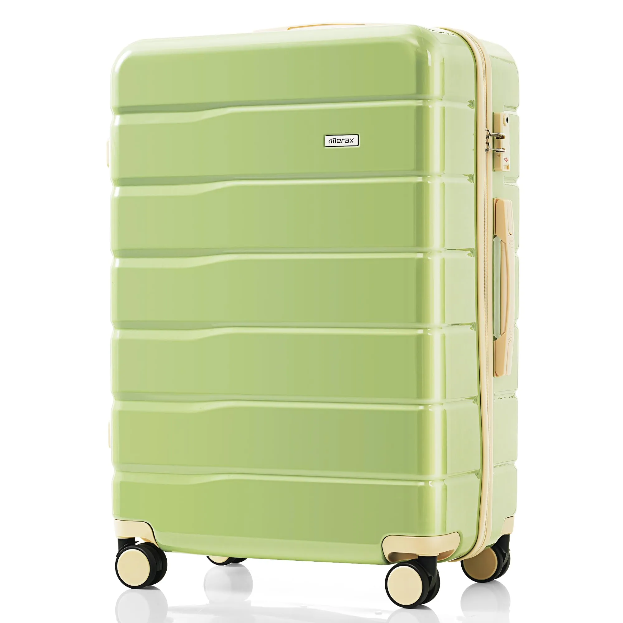 Merax 3 Pcs ABS Hardside Luggage Sets TSA Lock Spinner Wheel Suitcases, Pearly White, 20/24/28 Inch