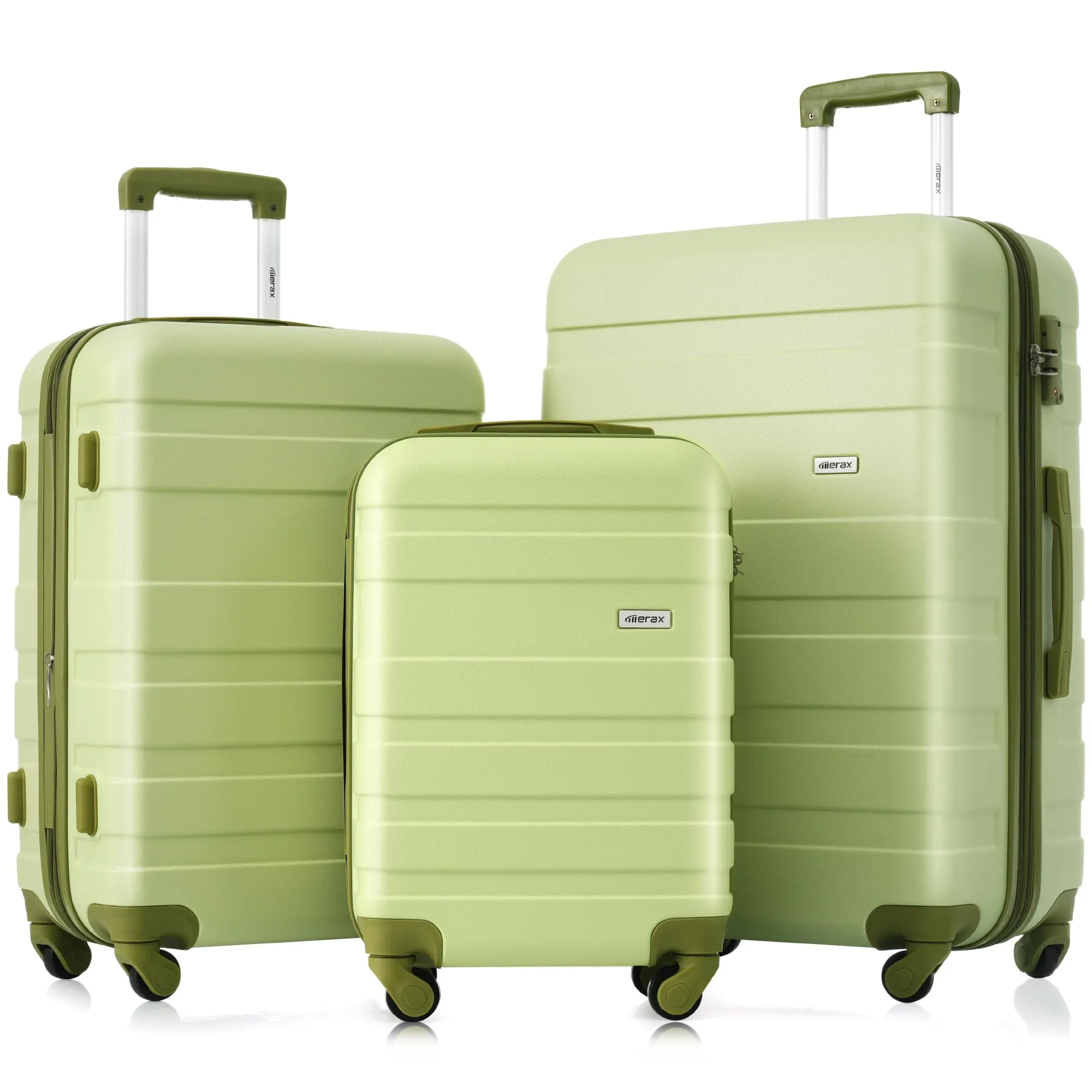 Merax 3 Pcs ABS Hardside Luggage Sets TSA Lock Spinner Wheel Suitcases, Pearly White, 20/24/28 Inch