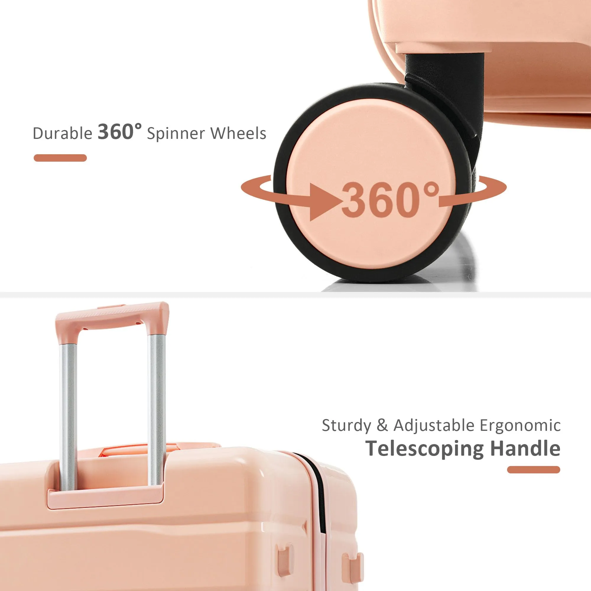 Merax 3 Pcs ABS Hardside Luggage Sets TSA Lock Spinner Wheel Suitcases, Pearly White, 20/24/28 Inch
