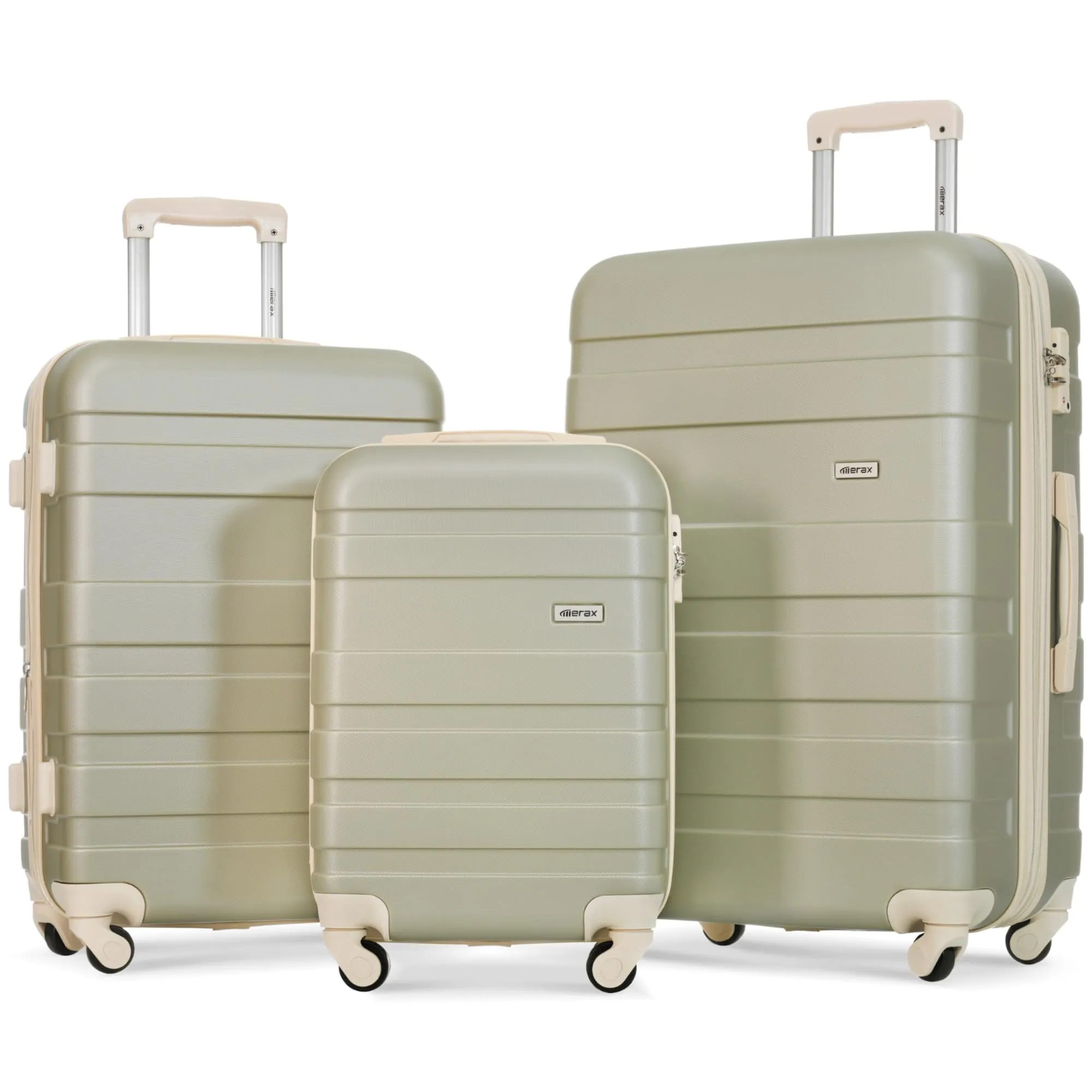 Merax 3 Pcs ABS Hardside Luggage Sets TSA Lock Spinner Wheel Suitcases, Pearly White, 20/24/28 Inch