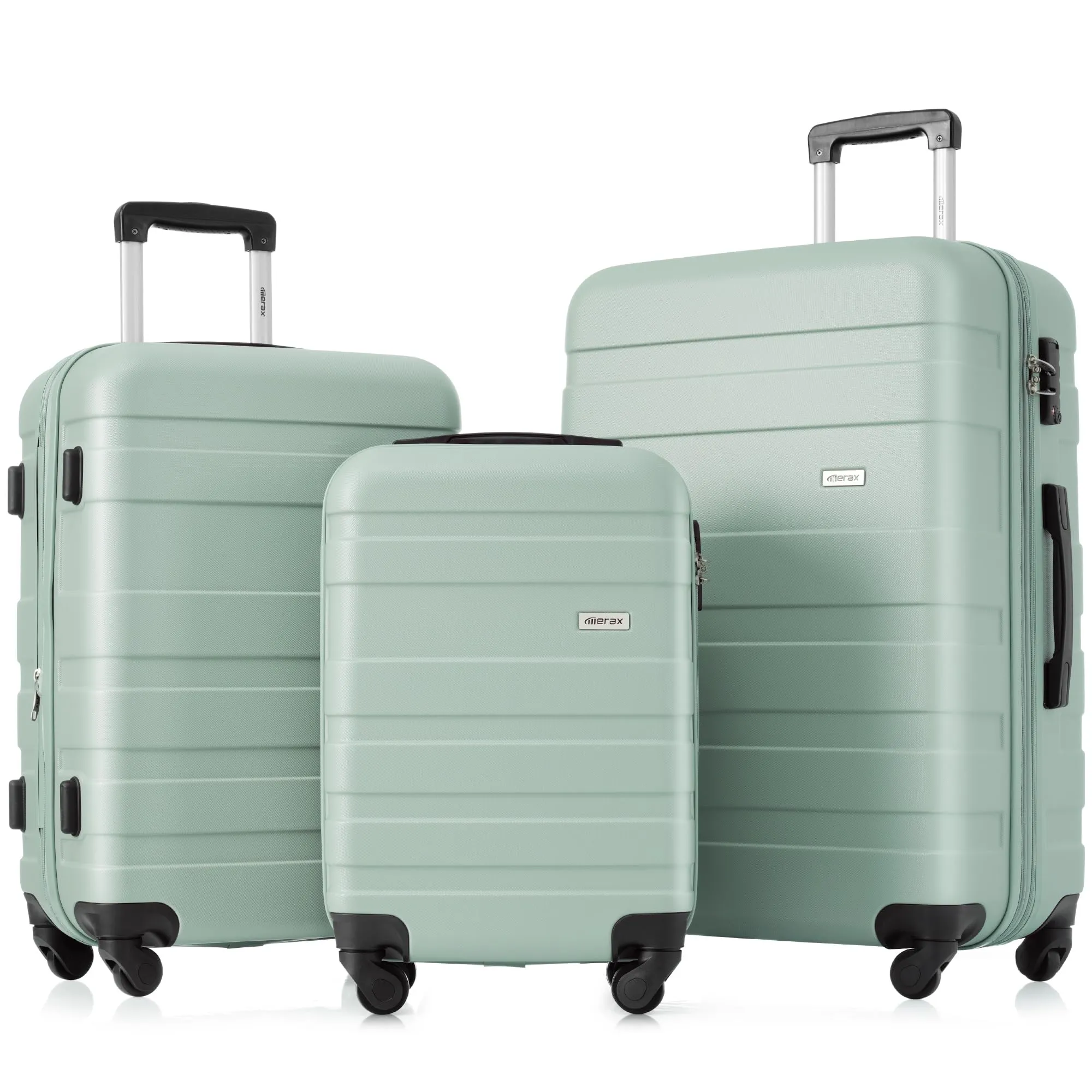 Merax 3 Pcs ABS Hardside Luggage Sets TSA Lock Spinner Wheel Suitcases, Pearly White, 20/24/28 Inch