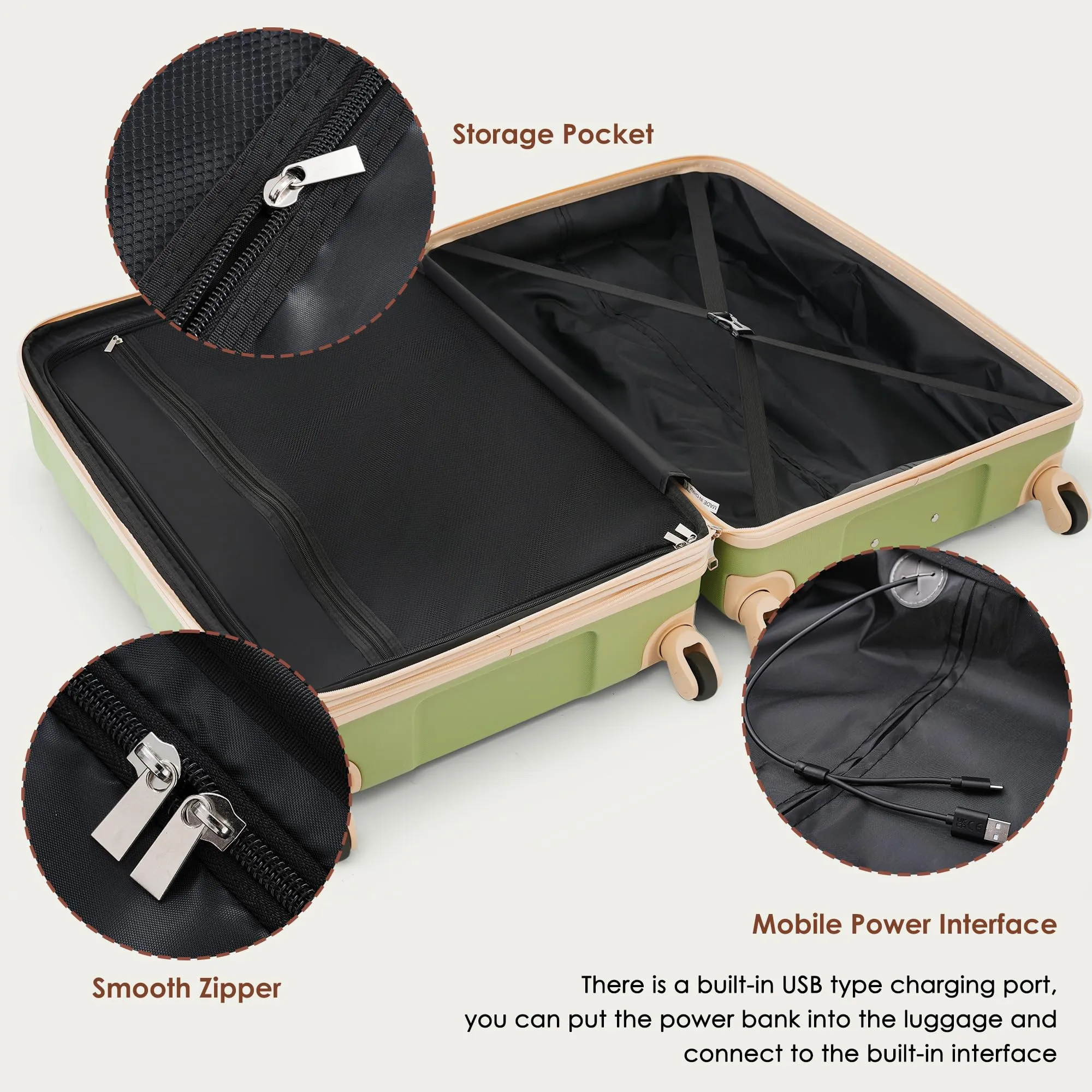 Merax 3 Pcs ABS Hardside Luggage Sets TSA Lock Spinner Wheel Suitcases, Pearly White, 20/24/28 Inch