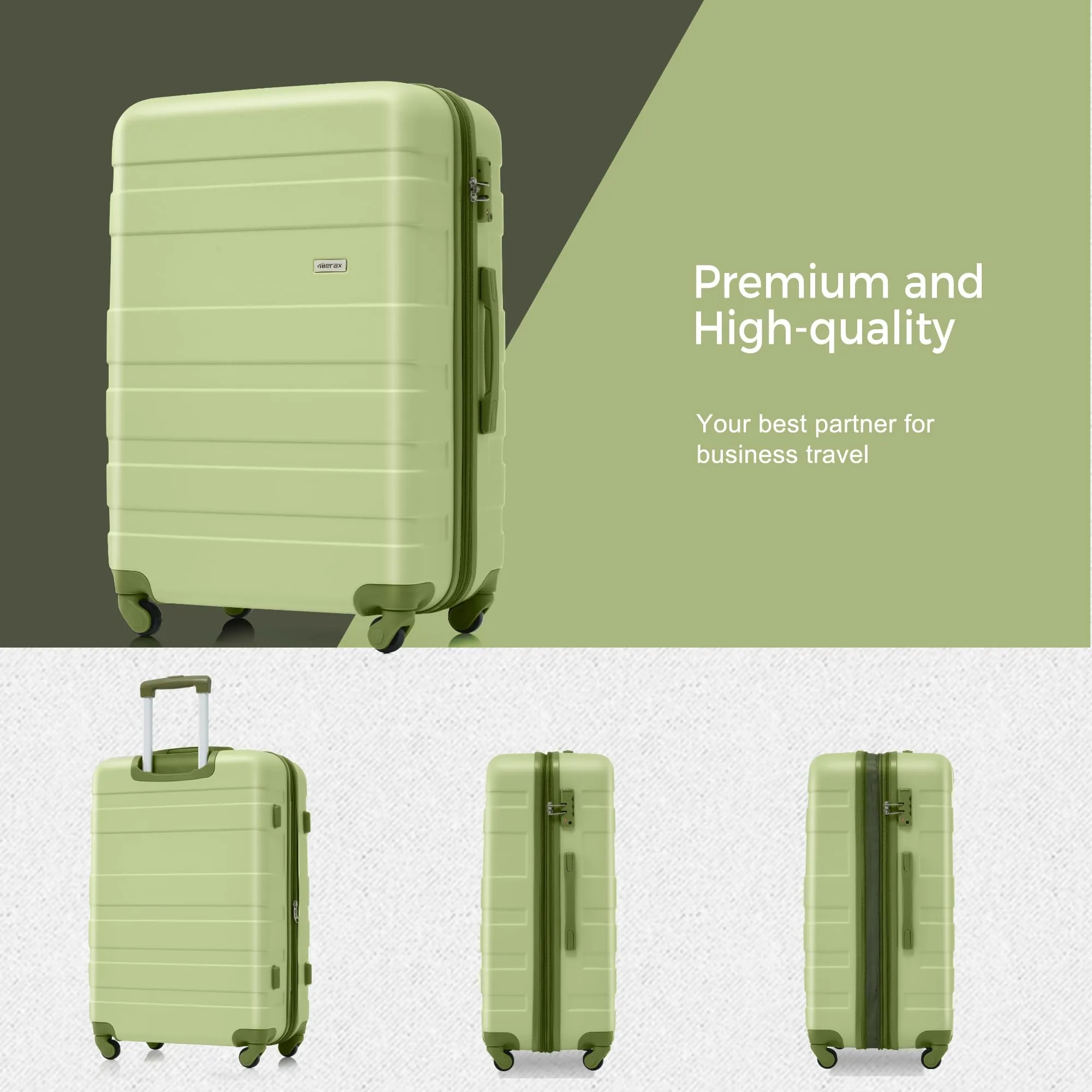 Merax 3 Pcs ABS Hardside Luggage Sets TSA Lock Spinner Wheel Suitcases, Pearly White, 20/24/28 Inch
