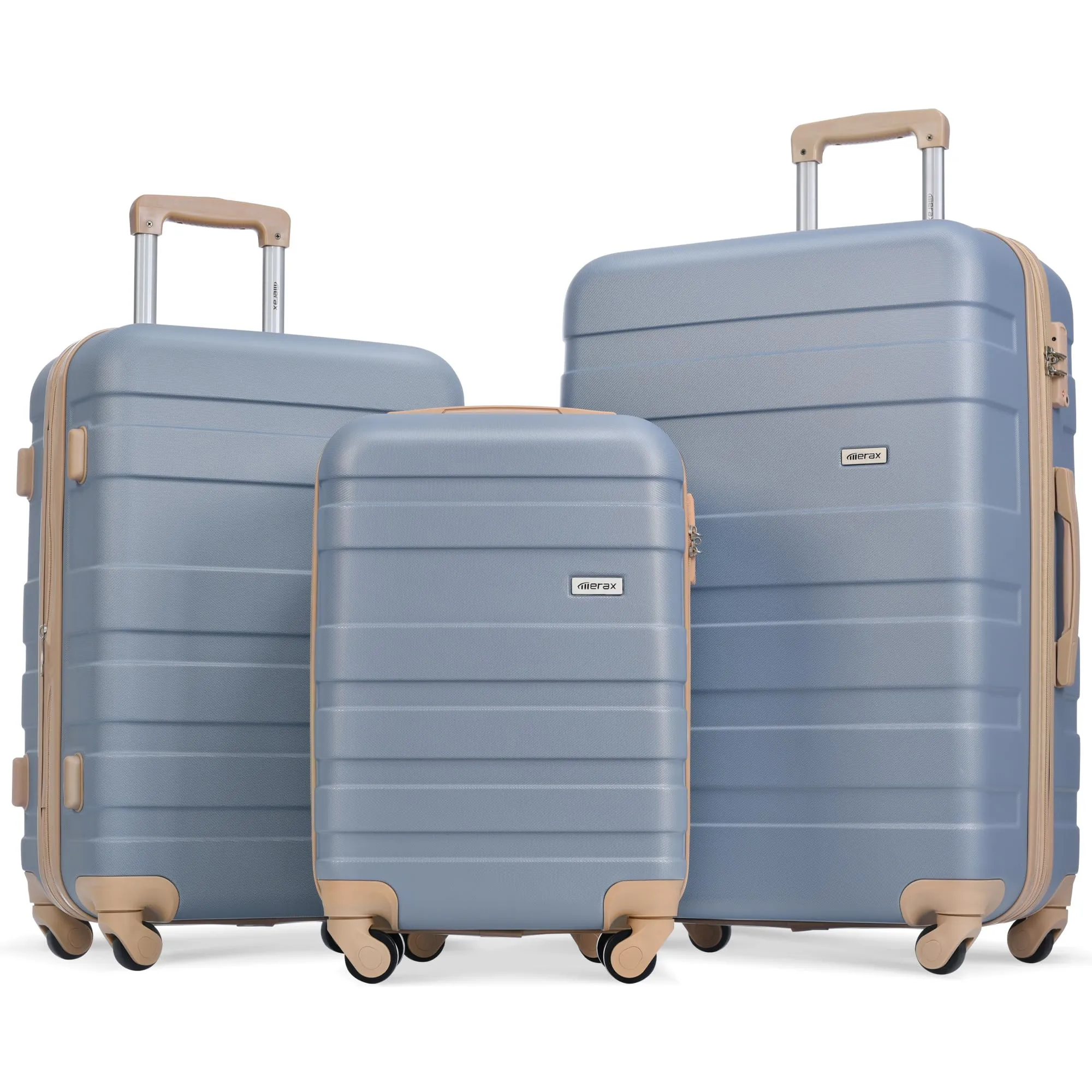 Merax 3 Pcs ABS Hardside Luggage Sets TSA Lock Spinner Wheel Suitcases, Pearly White, 20/24/28 Inch