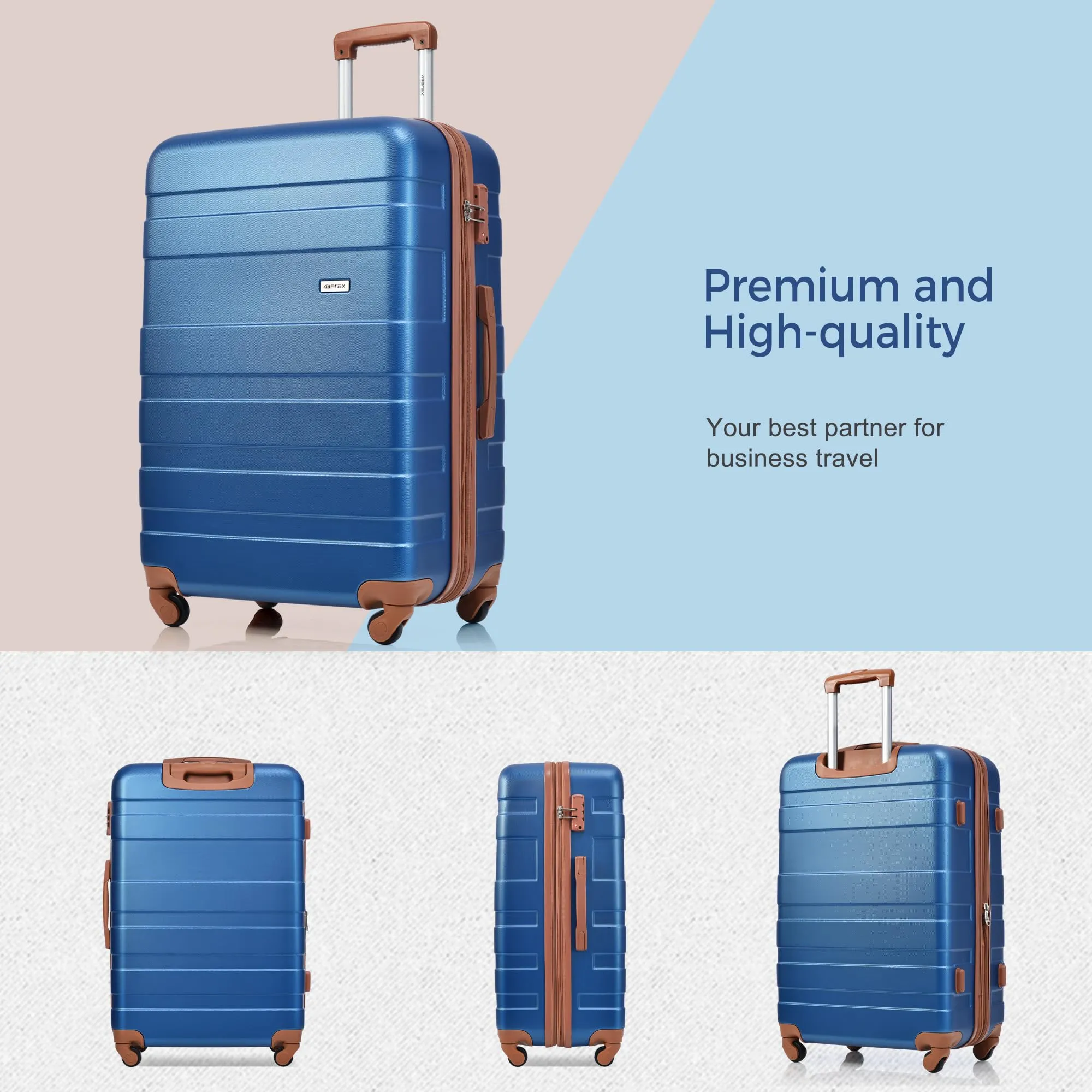 Merax 3 Pcs ABS Hardside Luggage Sets TSA Lock Spinner Wheel Suitcases, Pearly White, 20/24/28 Inch