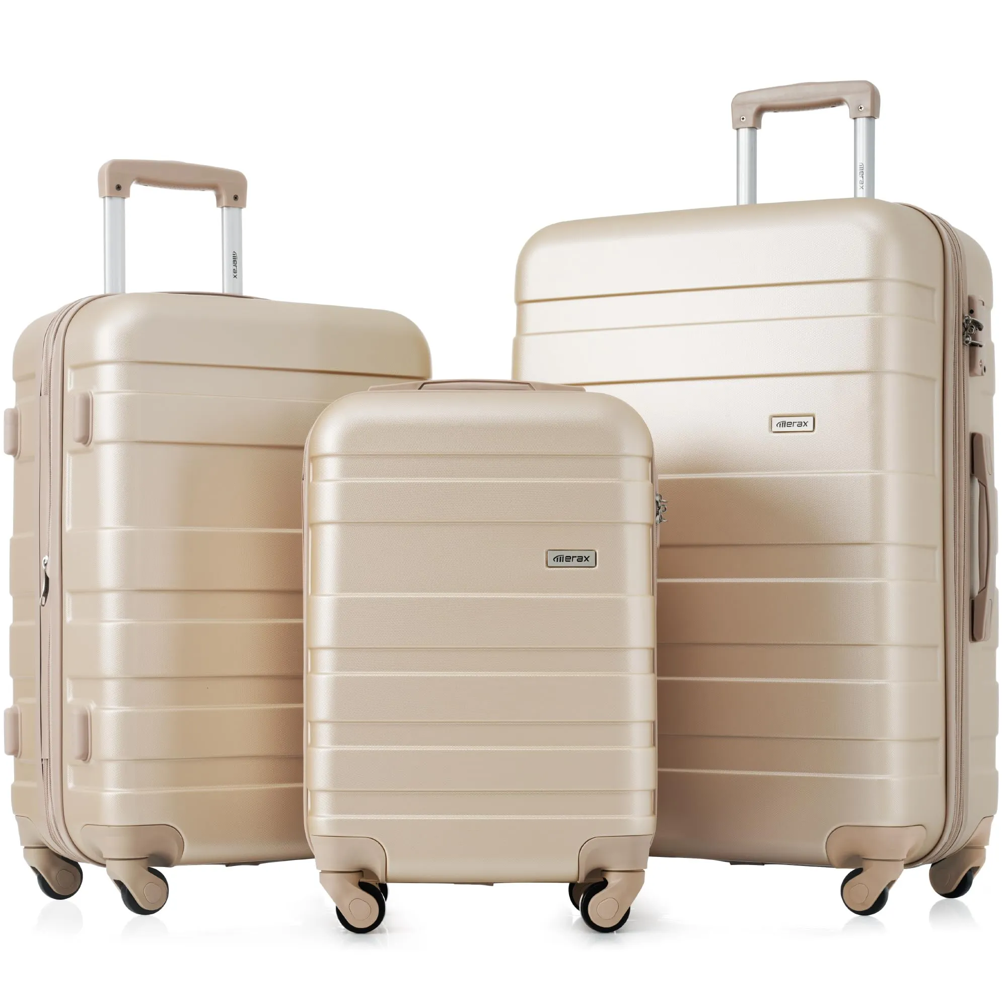 Merax 3 Pcs ABS Hardside Luggage Sets TSA Lock Spinner Wheel Suitcases, Pearly White, 20/24/28 Inch