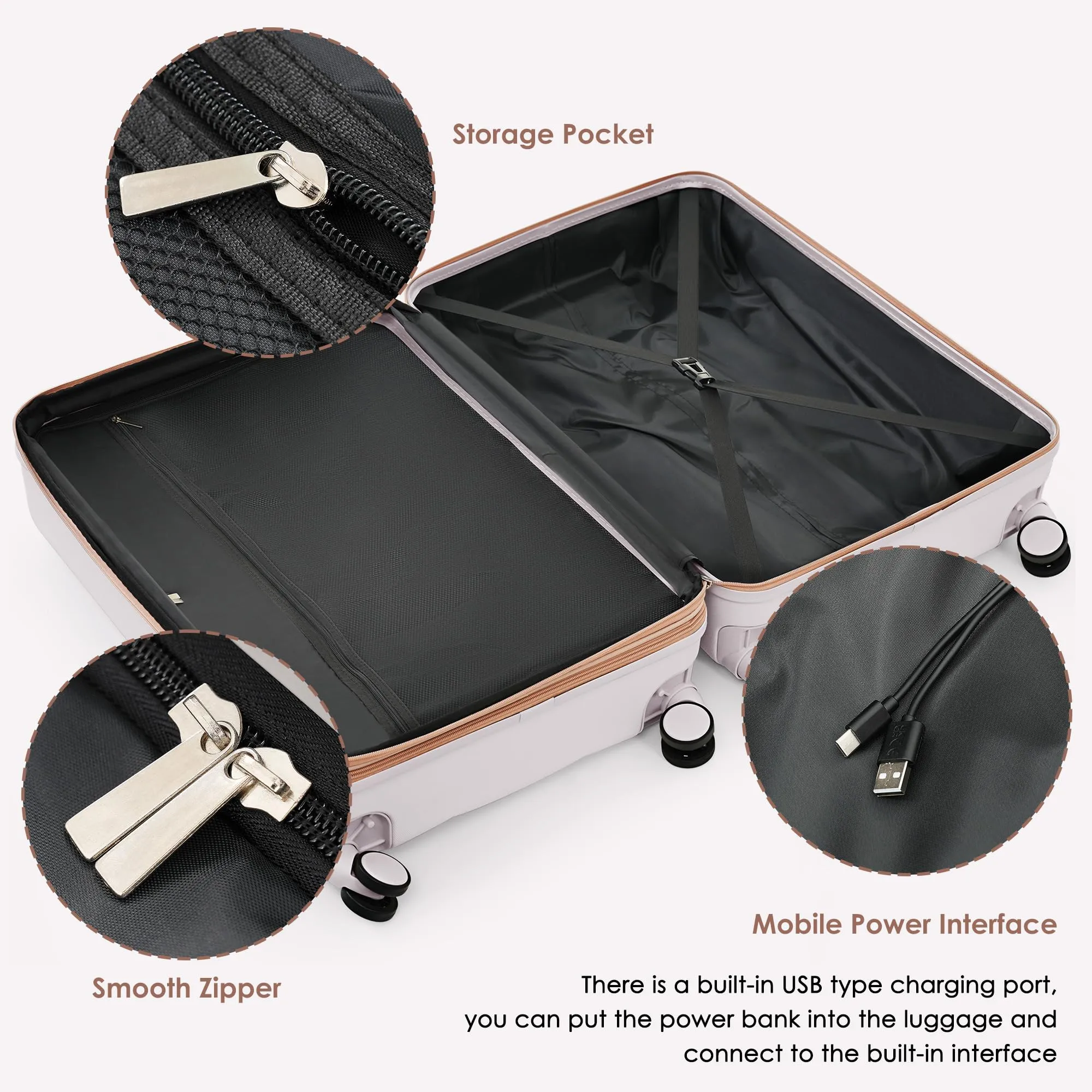 Merax 3 Pcs ABS Hardside Luggage Sets TSA Lock Spinner Wheel Suitcases, Pearly White, 20/24/28 Inch