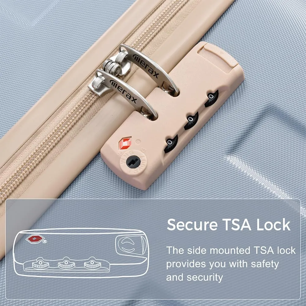 Merax 3 Pcs ABS Hardside Luggage Sets TSA Lock Spinner Wheel Suitcases, Pearly White, 20/24/28 Inch