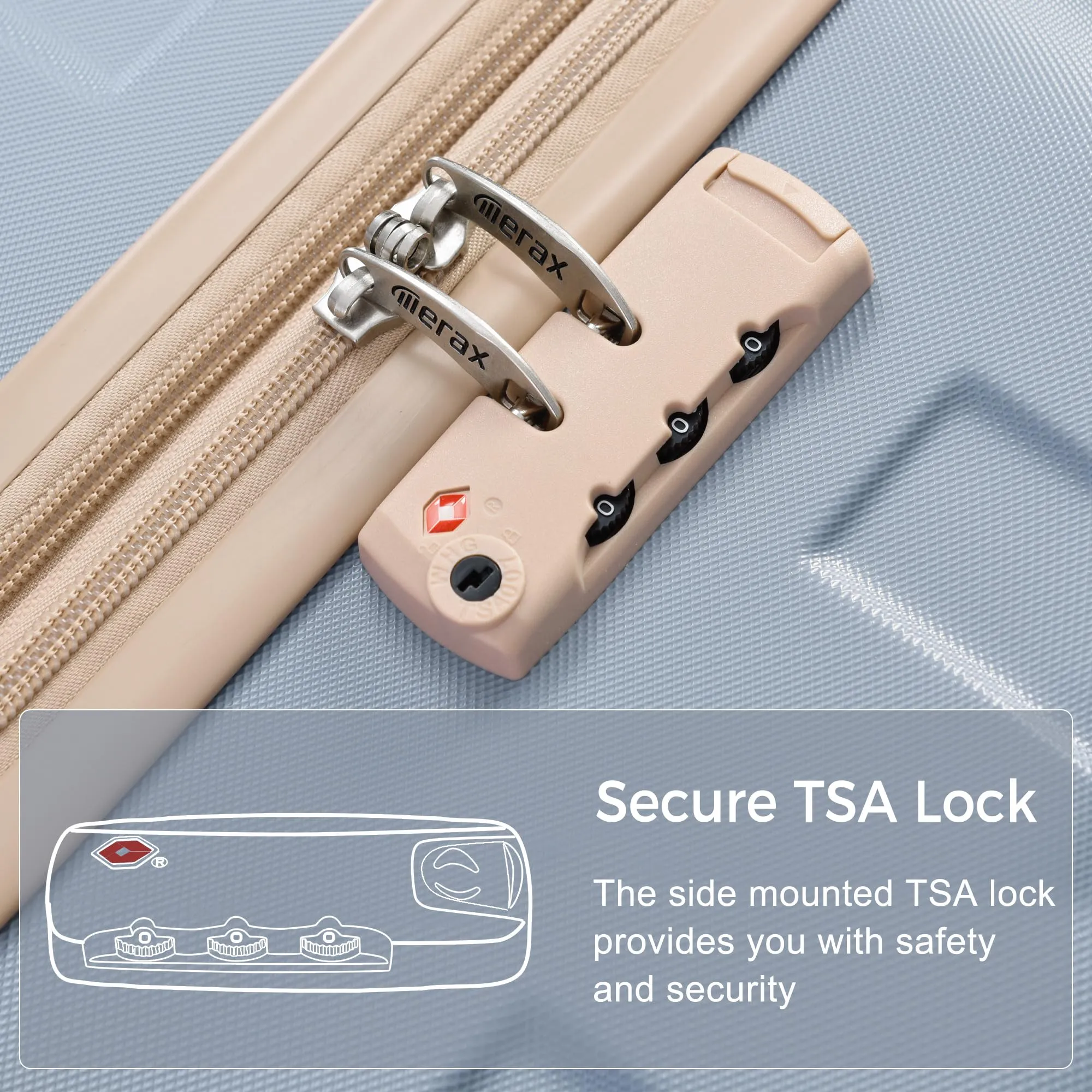 Merax 3 Pcs ABS Hardside Luggage Sets TSA Lock Spinner Wheel Suitcases, Pearly White, 20/24/28 Inch