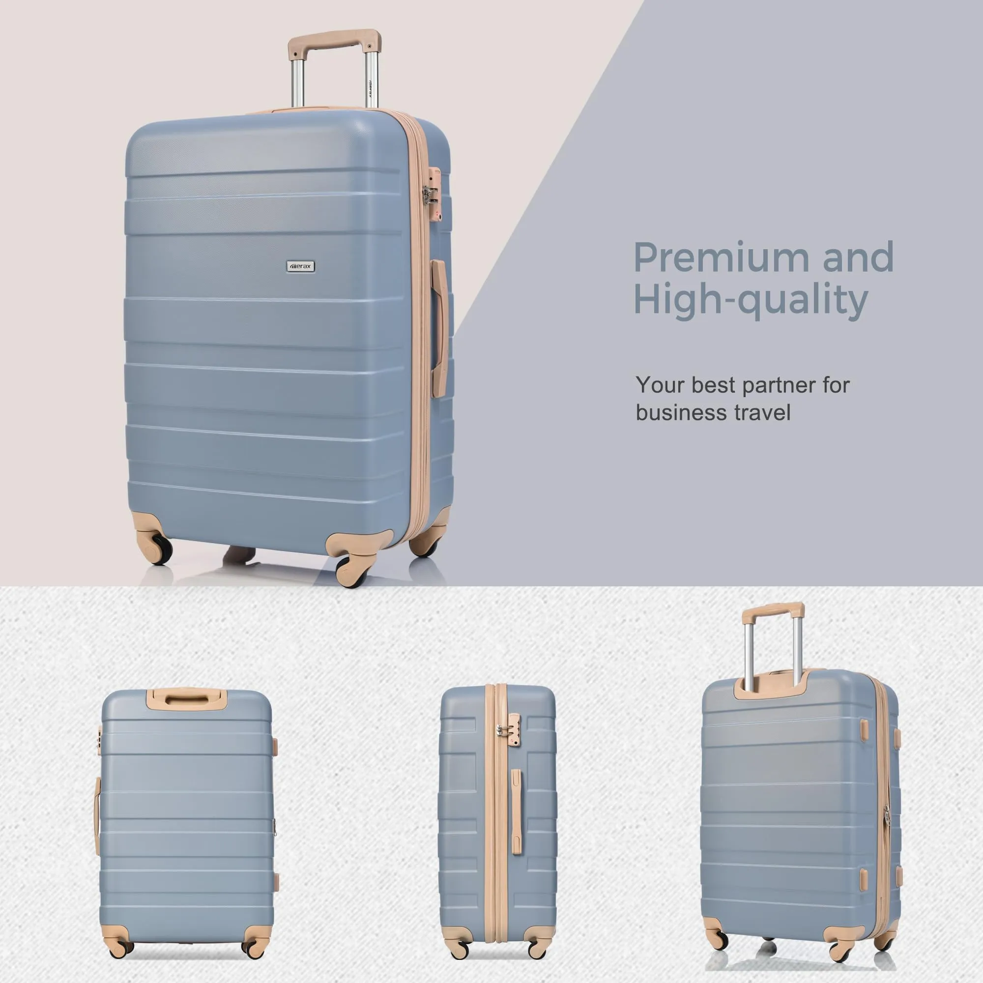 Merax 3 Pcs ABS Hardside Luggage Sets TSA Lock Spinner Wheel Suitcases, Pearly White, 20/24/28 Inch