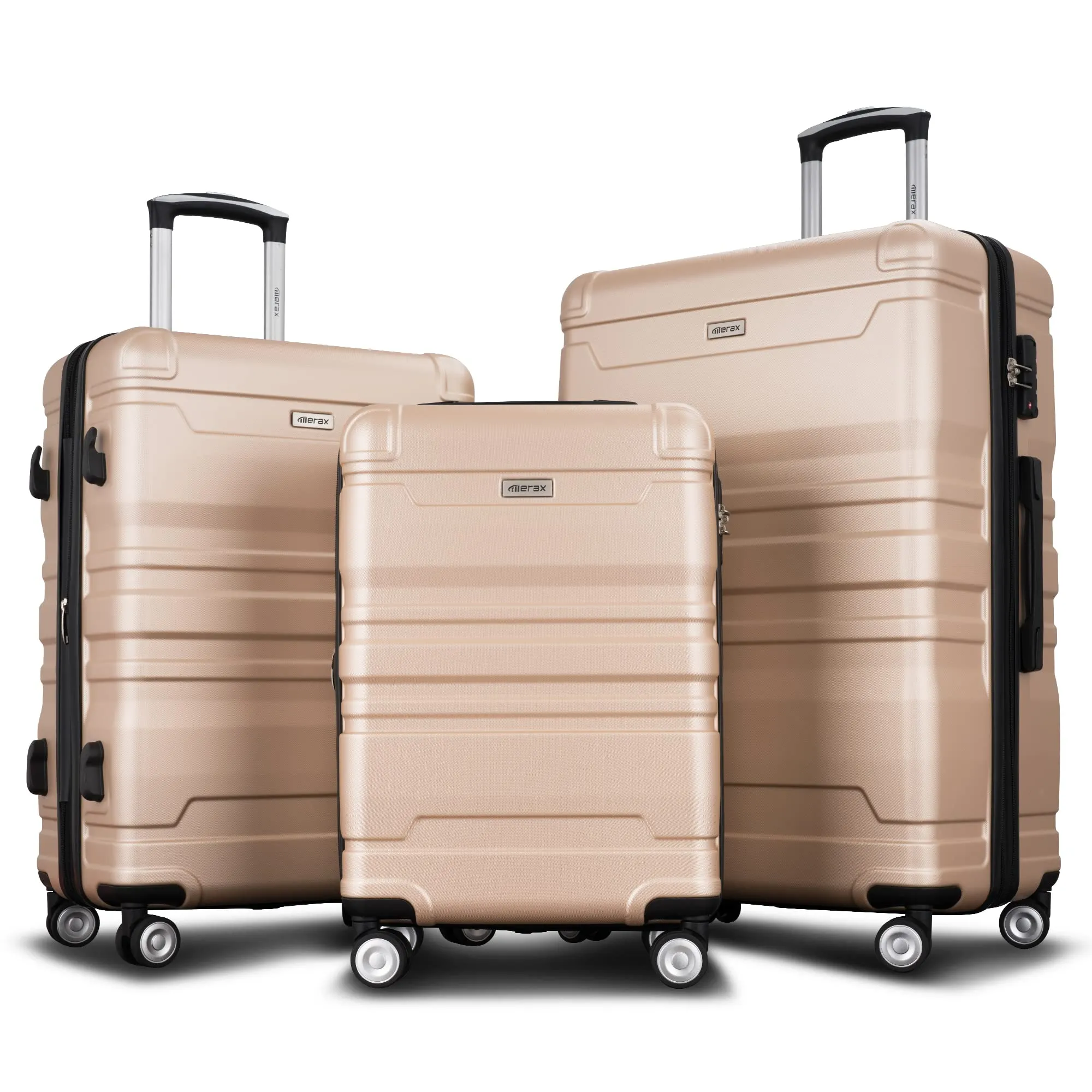 Merax 3 Pcs ABS Hardside Luggage Sets TSA Lock Spinner Wheel Suitcases, Pearly White, 20/24/28 Inch
