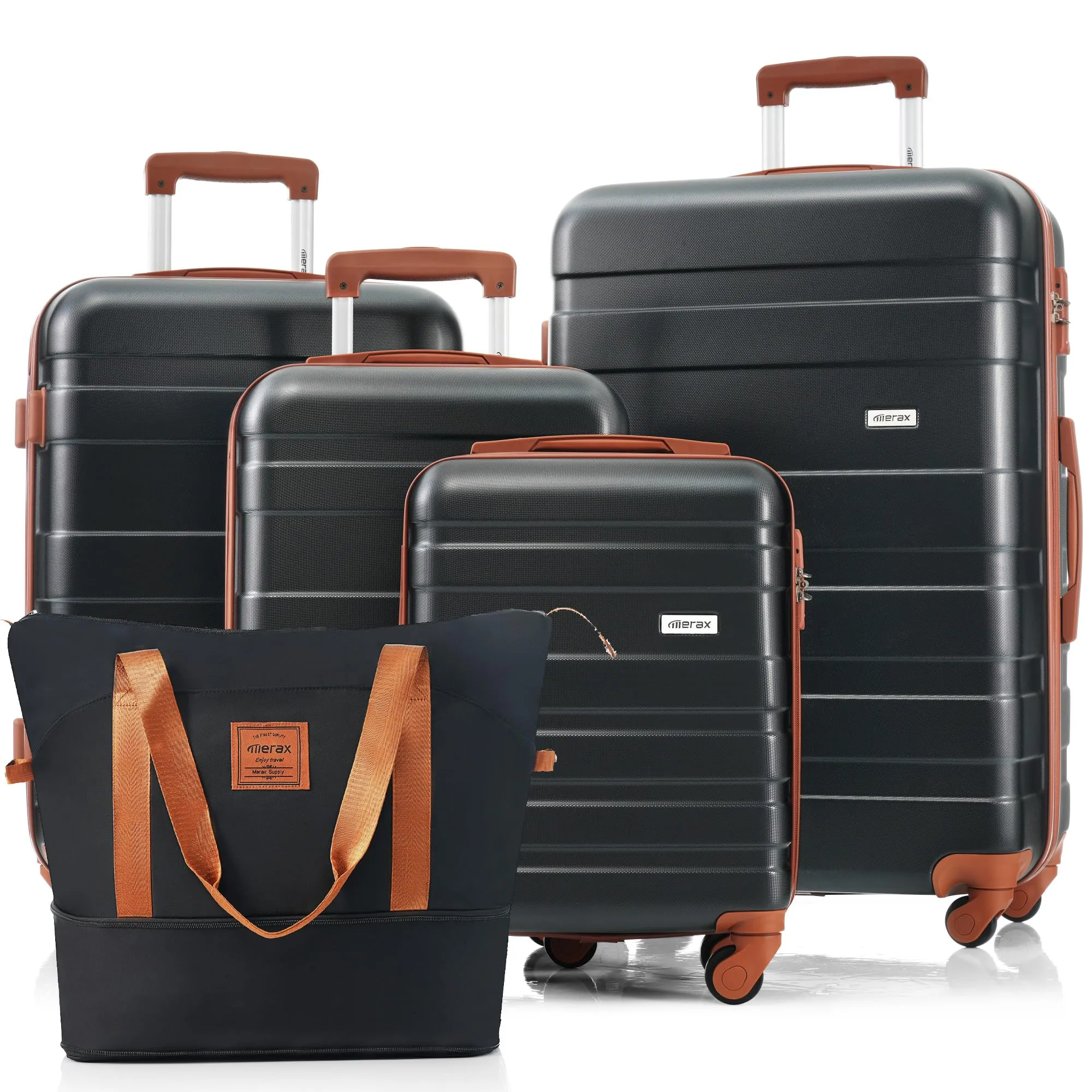 Merax 3 Pcs ABS Hardside Luggage Sets TSA Lock Spinner Wheel Suitcases, Pearly White, 20/24/28 Inch