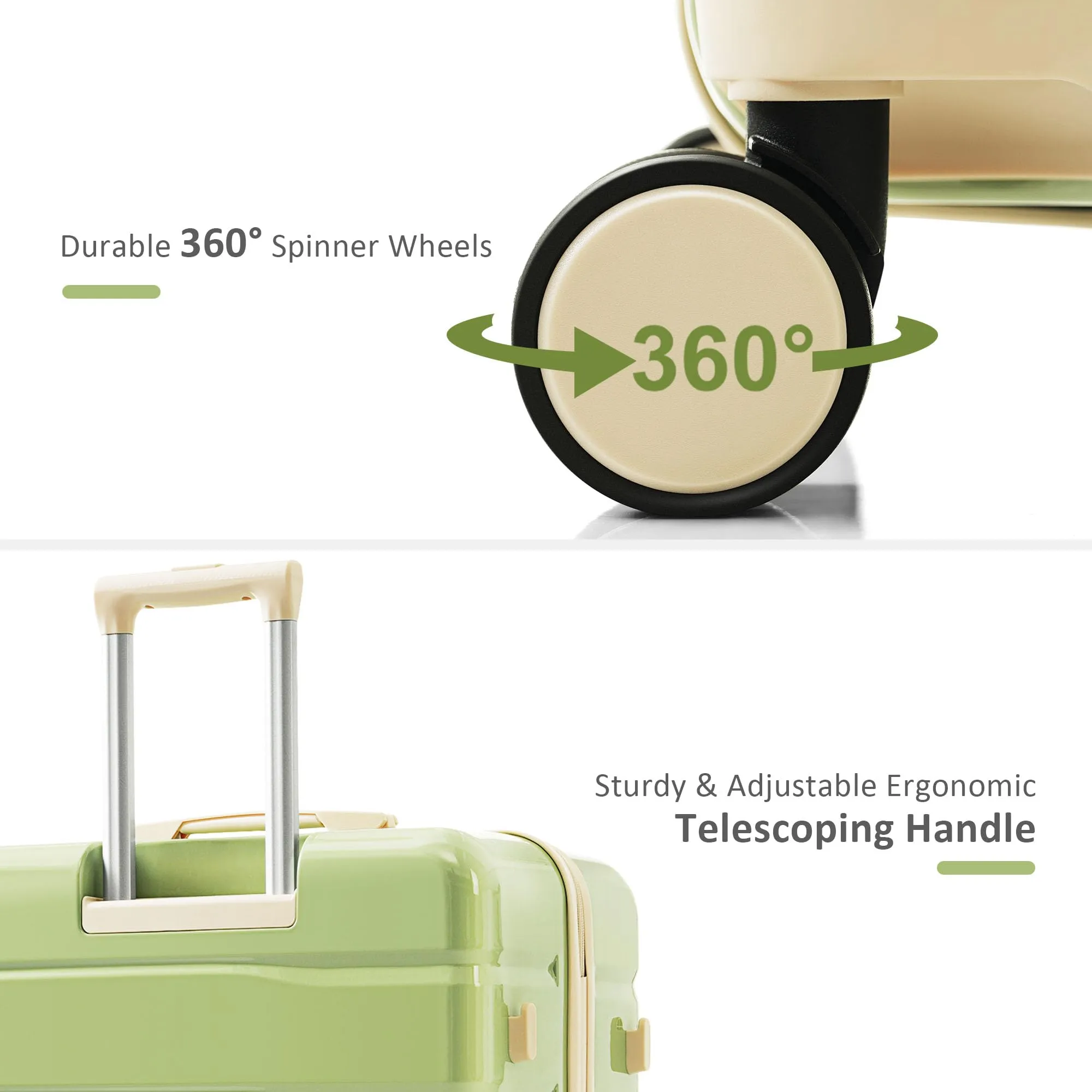 Merax 3 Pcs ABS Hardside Luggage Sets TSA Lock Spinner Wheel Suitcases, Pearly White, 20/24/28 Inch