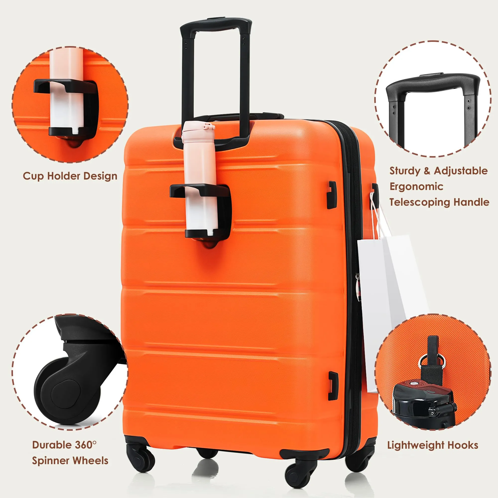 Merax 3 Pcs ABS Hardside Luggage Sets TSA Lock Spinner Wheel Suitcases, Pearly White, 20/24/28 Inch