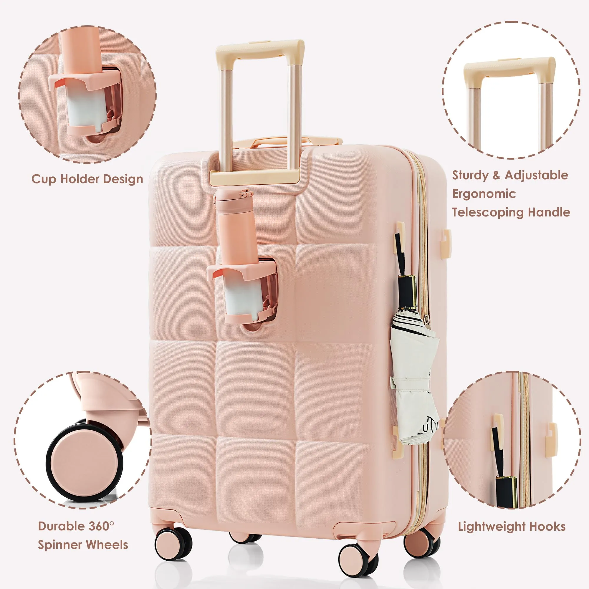 Merax 3 Pcs ABS Hardside Luggage Sets TSA Lock Spinner Wheel Suitcases, Pearly White, 20/24/28 Inch