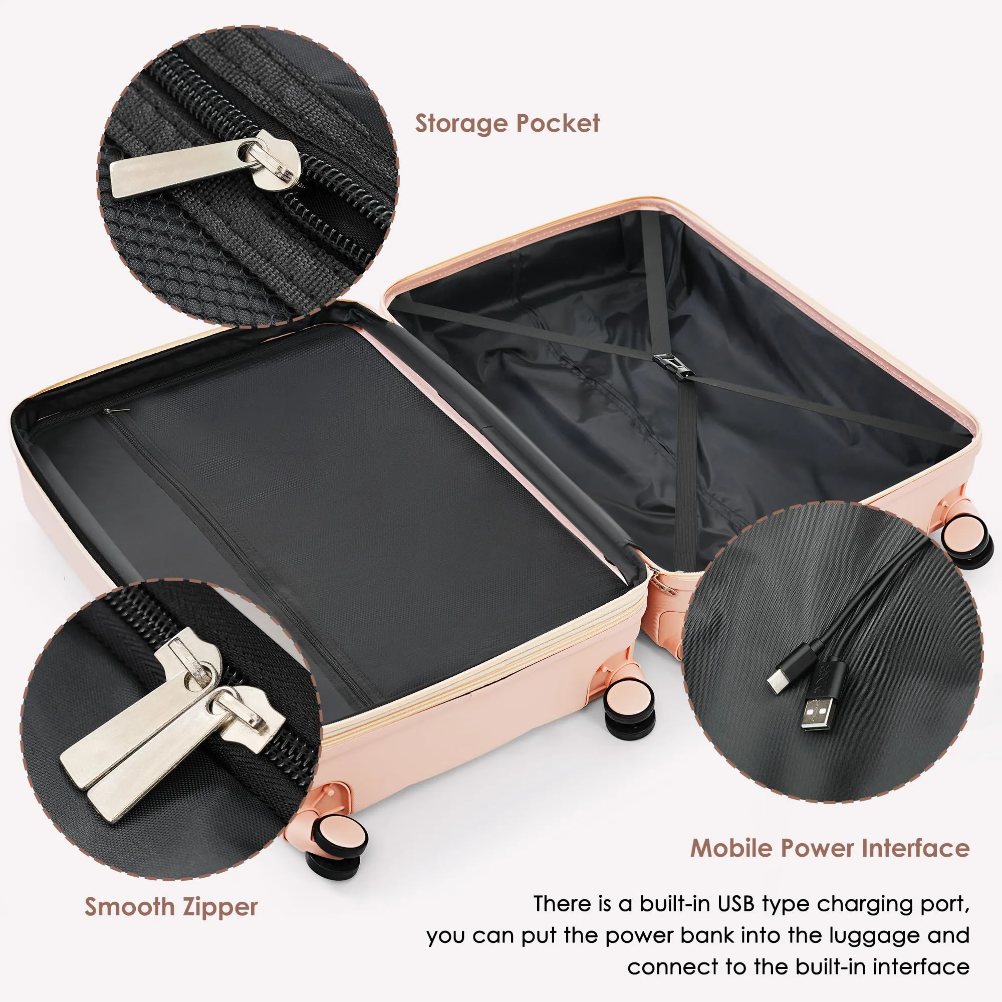 Merax 3 Pcs ABS Hardside Luggage Sets TSA Lock Spinner Wheel Suitcases, Pearly White, 20/24/28 Inch