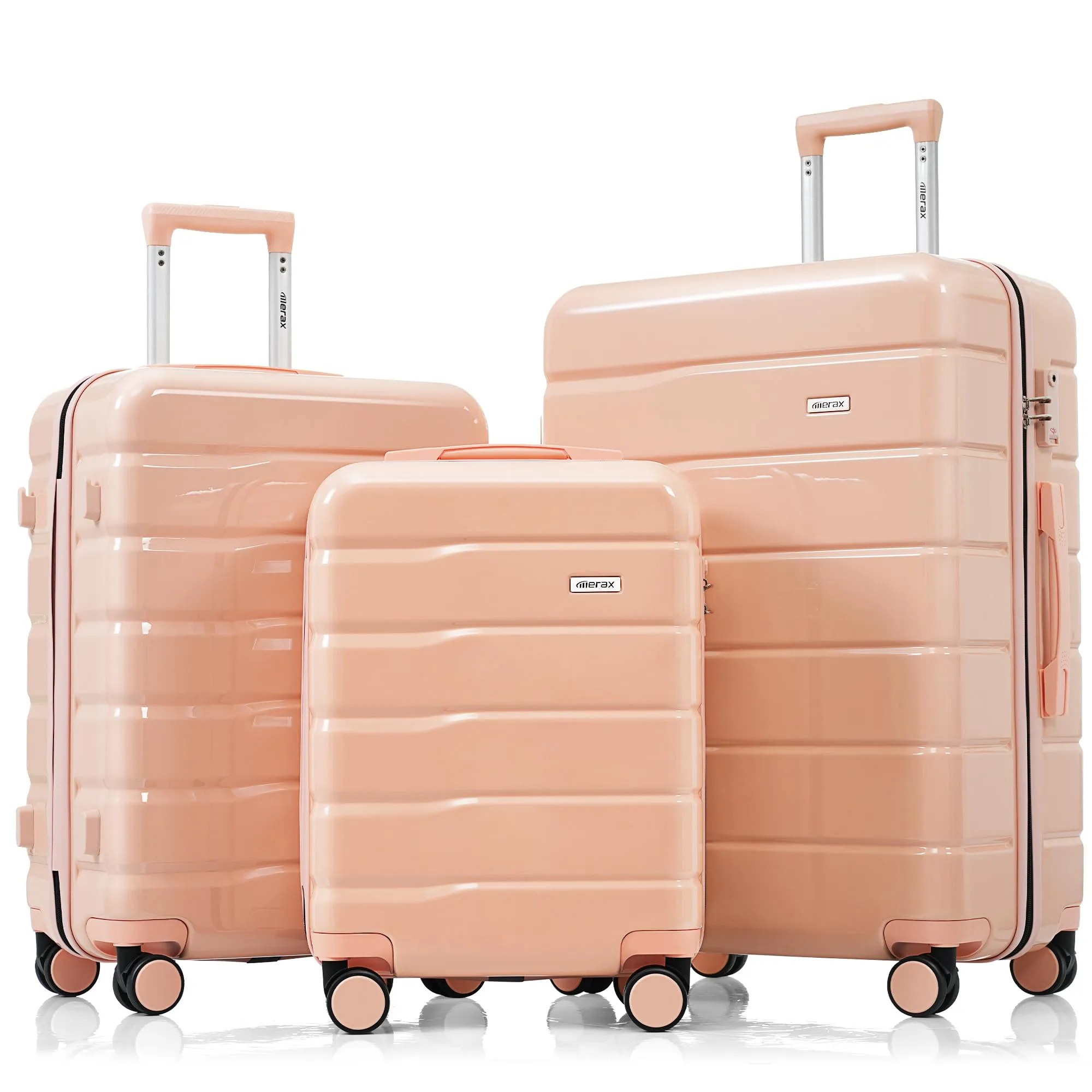 Merax 3 Pcs ABS Hardside Luggage Sets TSA Lock Spinner Wheel Suitcases, Pearly White, 20/24/28 Inch