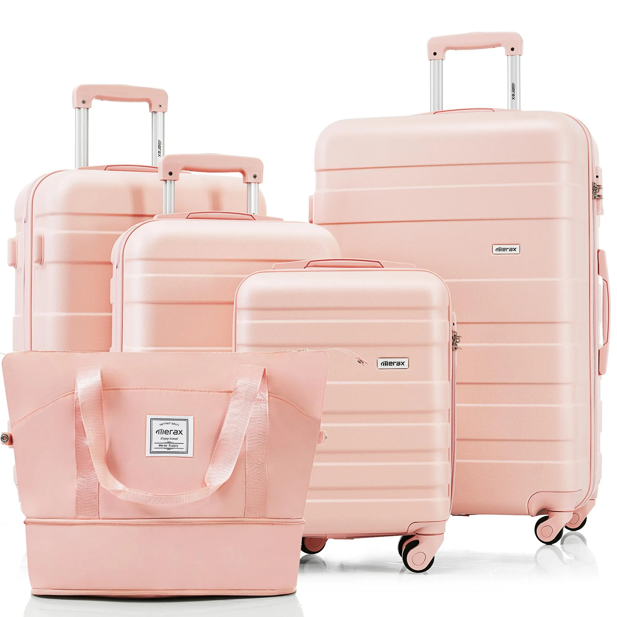 Merax 3 Pcs ABS Hardside Luggage Sets TSA Lock Spinner Wheel Suitcases, Pearly White, 20/24/28 Inch