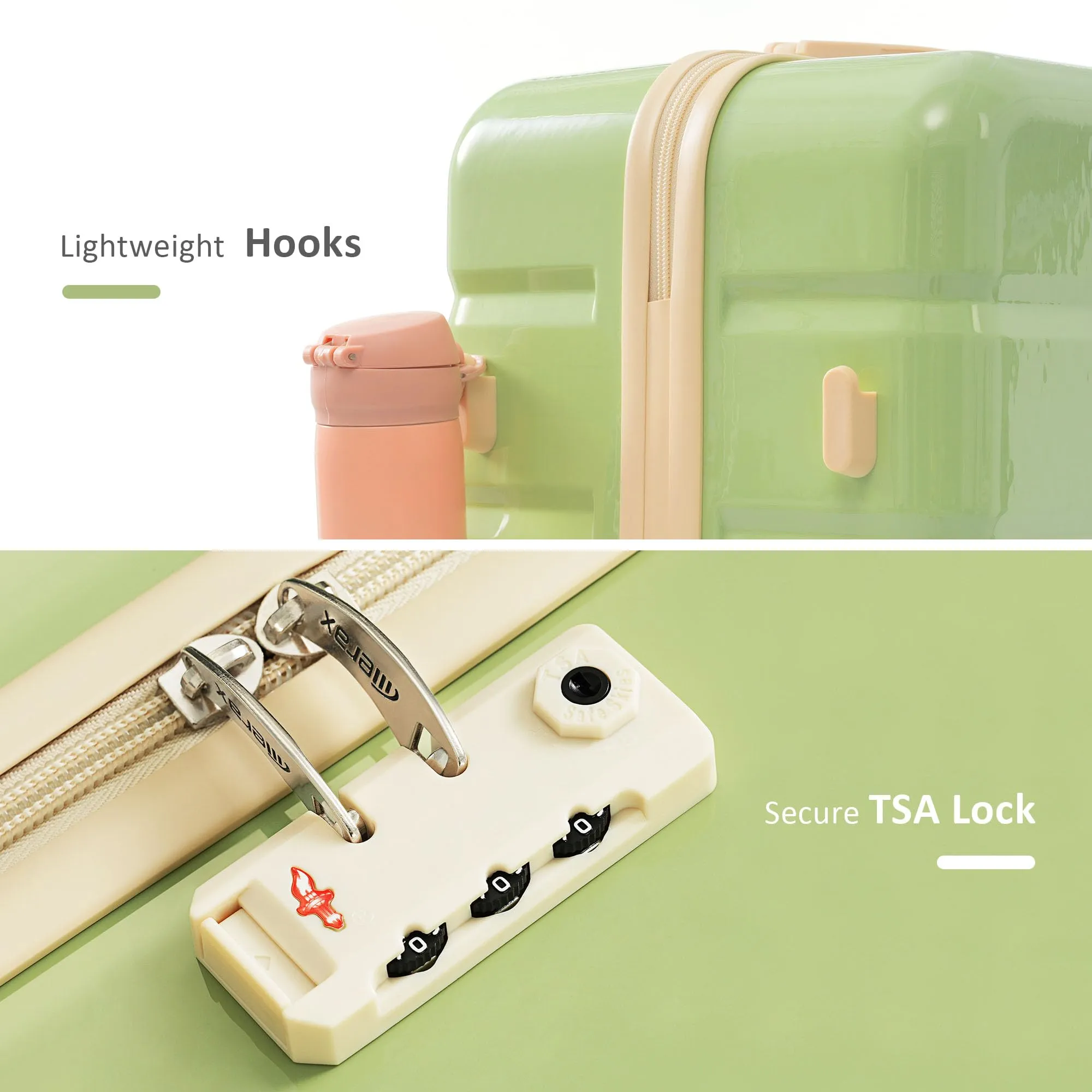 Merax 3 Pcs ABS Hardside Luggage Sets TSA Lock Spinner Wheel Suitcases, Pearly White, 20/24/28 Inch