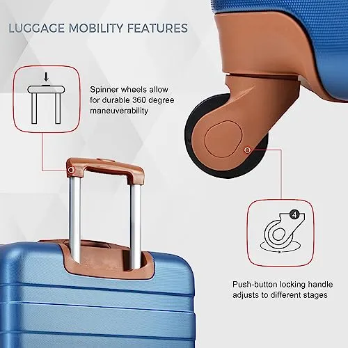 Merax 3 Pcs ABS Hardside Luggage Sets TSA Lock Spinner Wheel Suitcases, Pearly White, 20/24/28 Inch