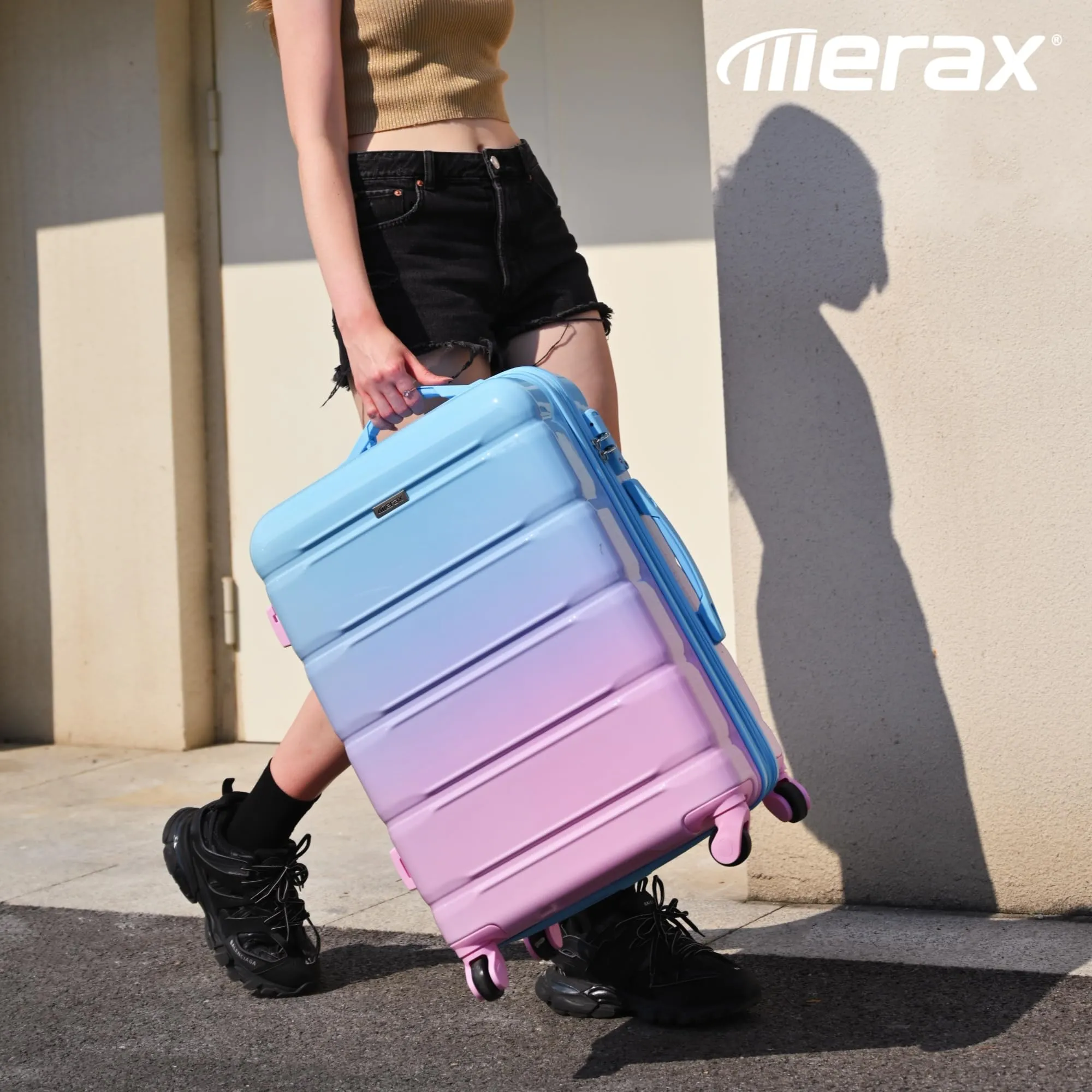 Merax 3 Pcs ABS Hardside Luggage Sets TSA Lock Spinner Wheel Suitcases, Pearly White, 20/24/28 Inch