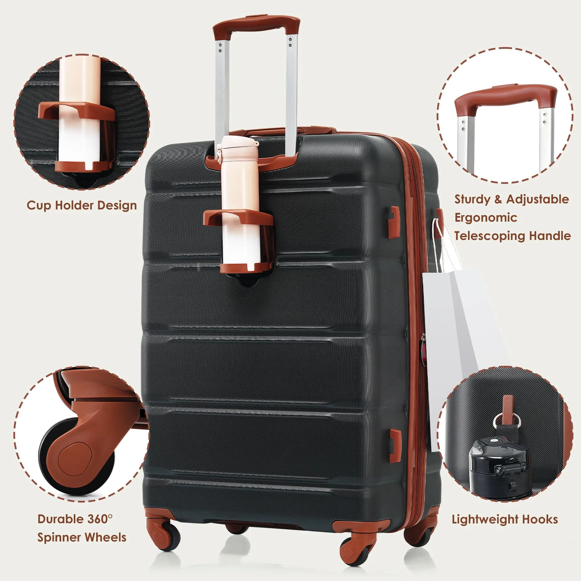 Merax 3 Pcs ABS Hardside Luggage Sets TSA Lock Spinner Wheel Suitcases, Pearly White, 20/24/28 Inch