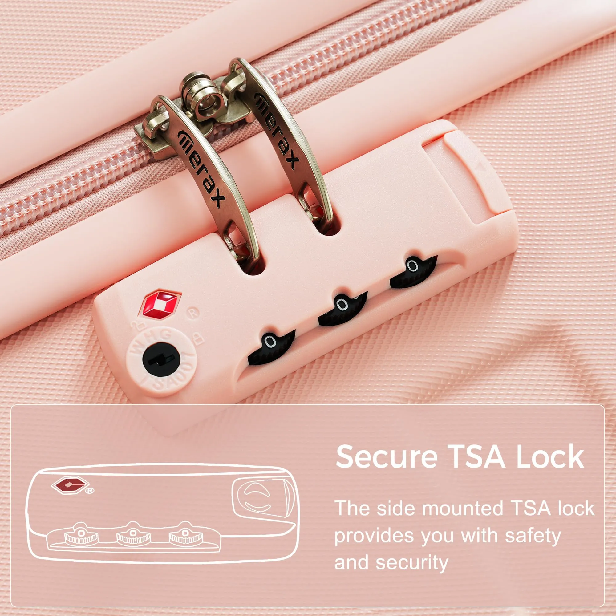 Merax 3 Pcs ABS Hardside Luggage Sets TSA Lock Spinner Wheel Suitcases, Pearly White, 20/24/28 Inch