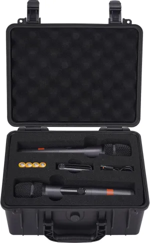 MGZNMTY Wireless Microphone Case for JBL Wireless 2 Microphone System, Heavy Duty Waterproof Box for Singing Karaoke Mic, Dual-Channel Receiver, Cable, AA Batteries Accessories (Black)