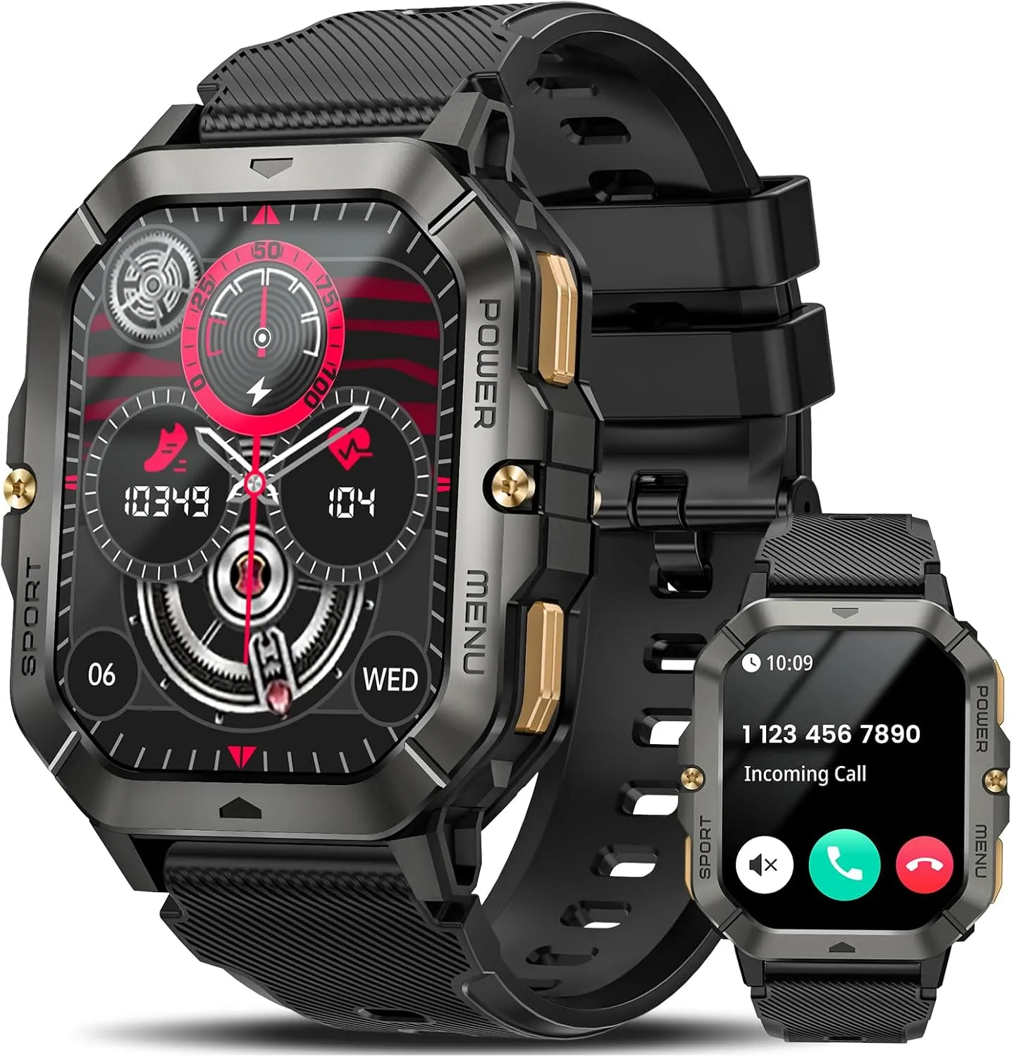Military Smart Watches for Men (Answer/Make Calls), 2.02'' Fitness Smart Watch for Android and iPhone, Waterproof Fitness Tracker with Blood Pressure/Heart Rate/Sleep/100  Sport Modes, Watches for Men