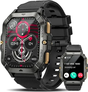 Military Smart Watches for Men (Answer/Make Calls), 2.02'' Fitness Smart Watch for Android and iPhone, Waterproof Fitness Tracker with Blood Pressure/Heart Rate/Sleep/100  Sport Modes, Watches for Men