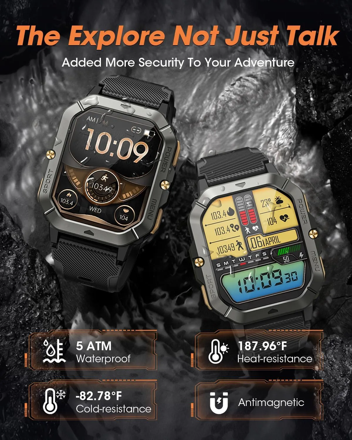 Military Smart Watches for Men (Answer/Make Calls), 2.02'' Fitness Smart Watch for Android and iPhone, Waterproof Fitness Tracker with Blood Pressure/Heart Rate/Sleep/100  Sport Modes, Watches for Men