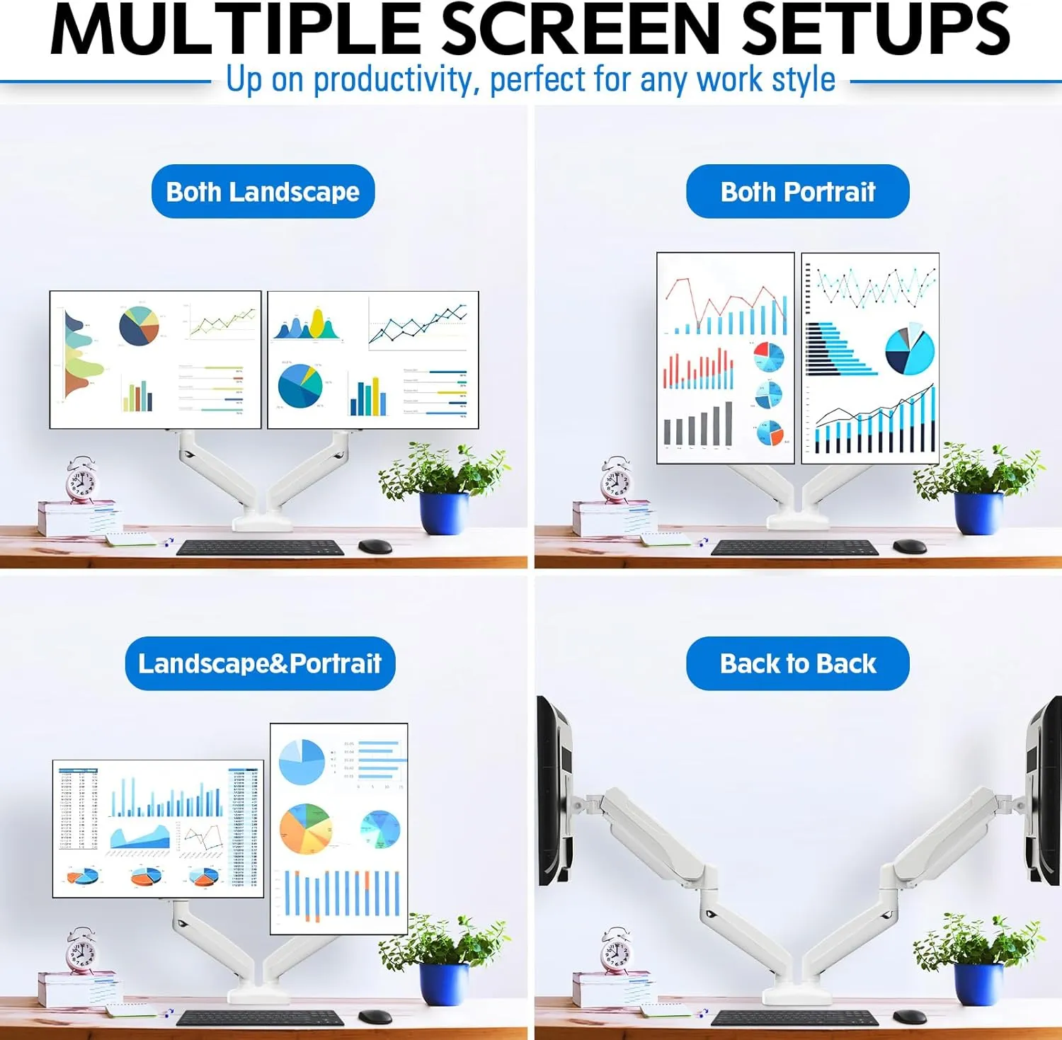 MOUNTUP Dual Monitor Stand for Desk, Gas Spring Monitor Arms for 2 Monitors Max 32 Inches, Height Adjustable Double Monitor Mount, VESA Mounts with C-Clamp & Grommet Base, Holds 4.4-17.6lbs, White