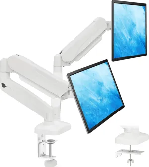 MOUNTUP Dual Monitor Stand for Desk, Gas Spring Monitor Arms for 2 Monitors Max 32 Inches, Height Adjustable Double Monitor Mount, VESA Mounts with C-Clamp & Grommet Base, Holds 4.4-17.6lbs, White