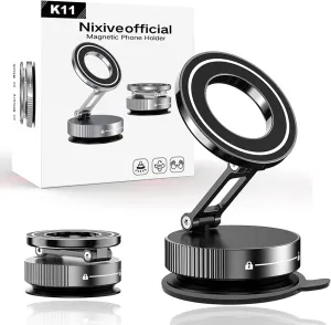 Nixiveofficial Magnetic Phone Holder, 360 Rotating Magnetic with Suction Cup Base. 2025 Upgraded Mechanical All-Alloy Material Foldable Portable Nixie Phone Holder for Car Without Charging(1)